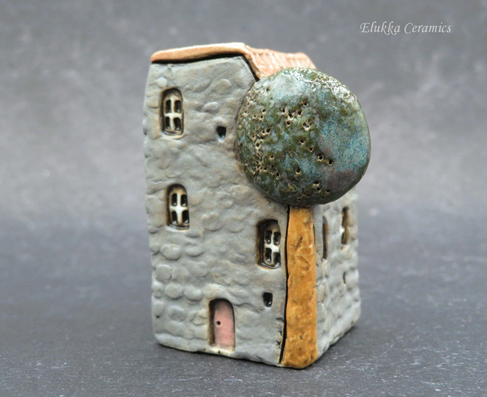 TownHouse™ Series by elukka...Collectible Miniature House...Tall Navy Grey House with Oak Tree