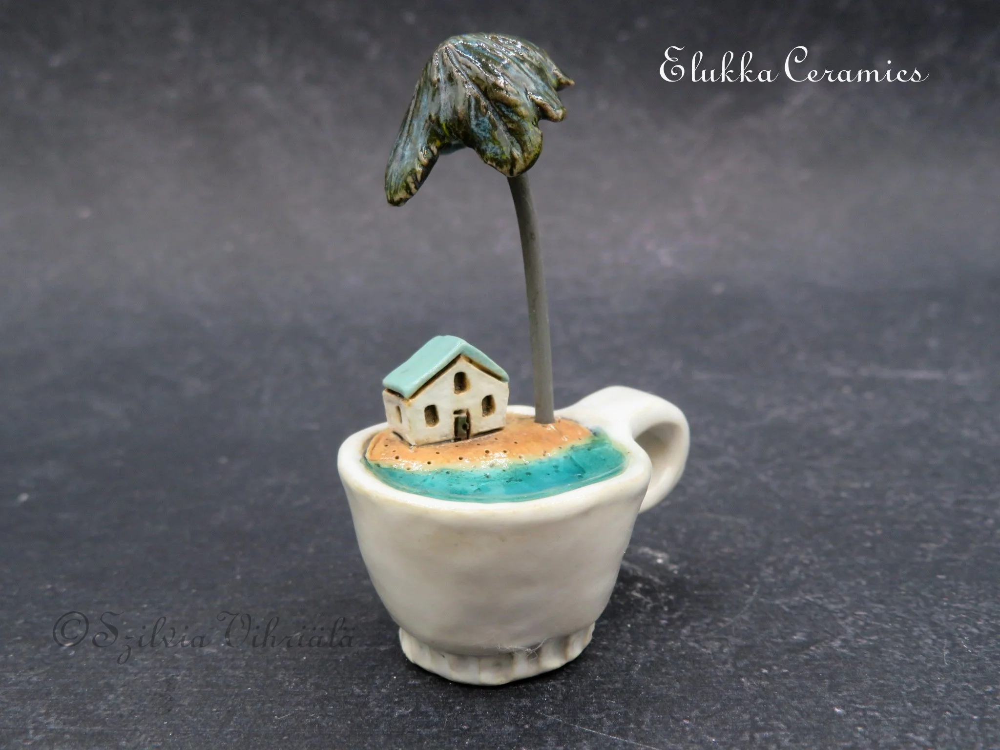 Cozy Cup™ Series...Tropical Beach with Palm Tree and Tiny Cottage