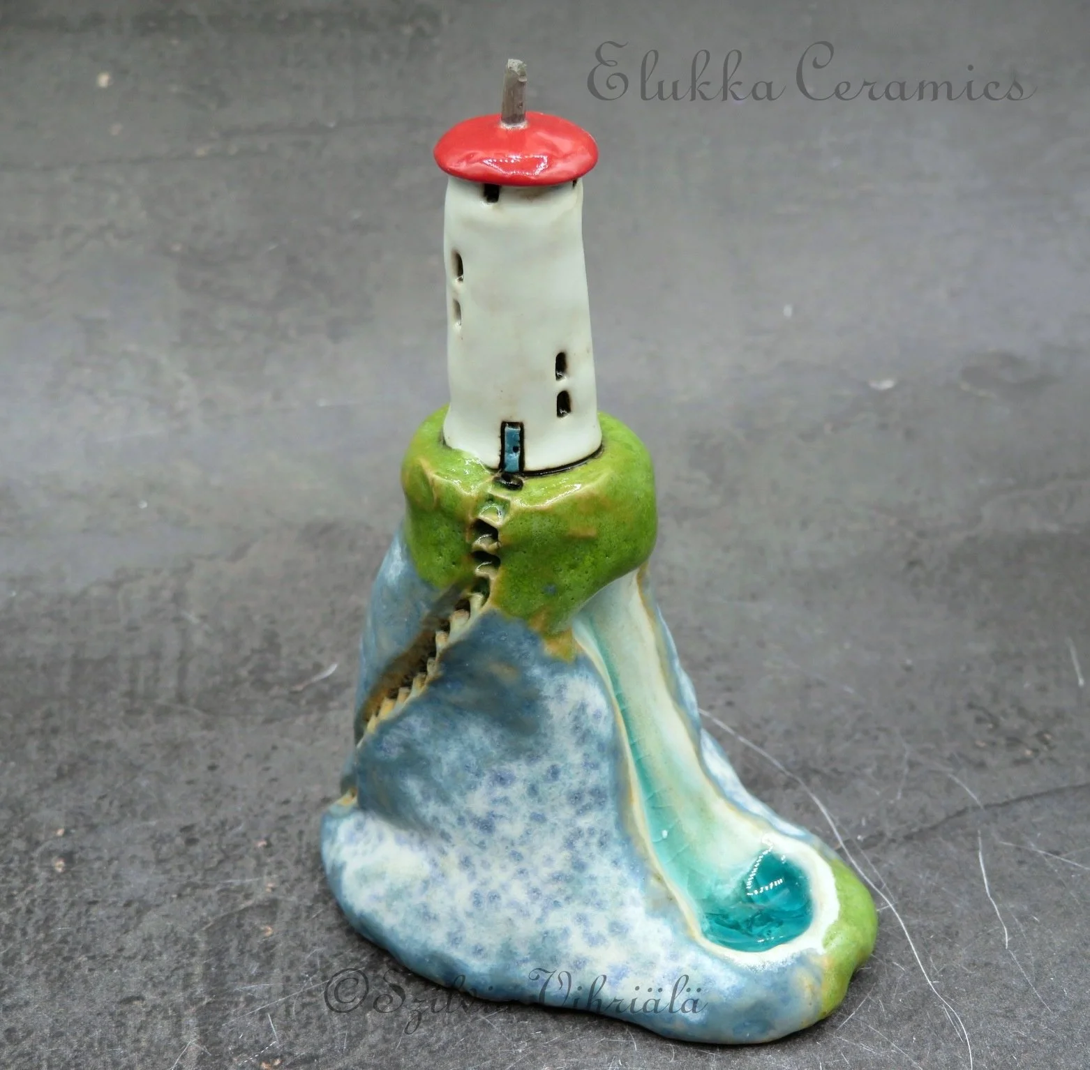 16...Tiny Ceramic Hilltop Cottage Sculpture by elukka