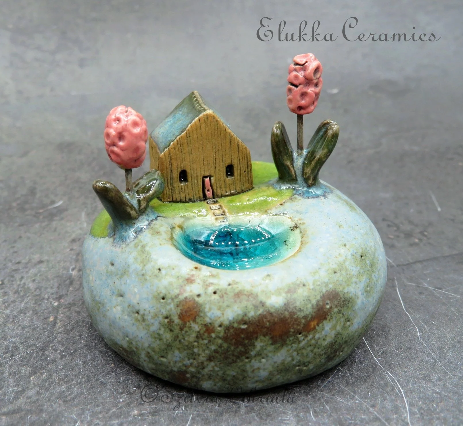 7...Tiny Ceramic Hilltop Cottage Sculpture by elukka