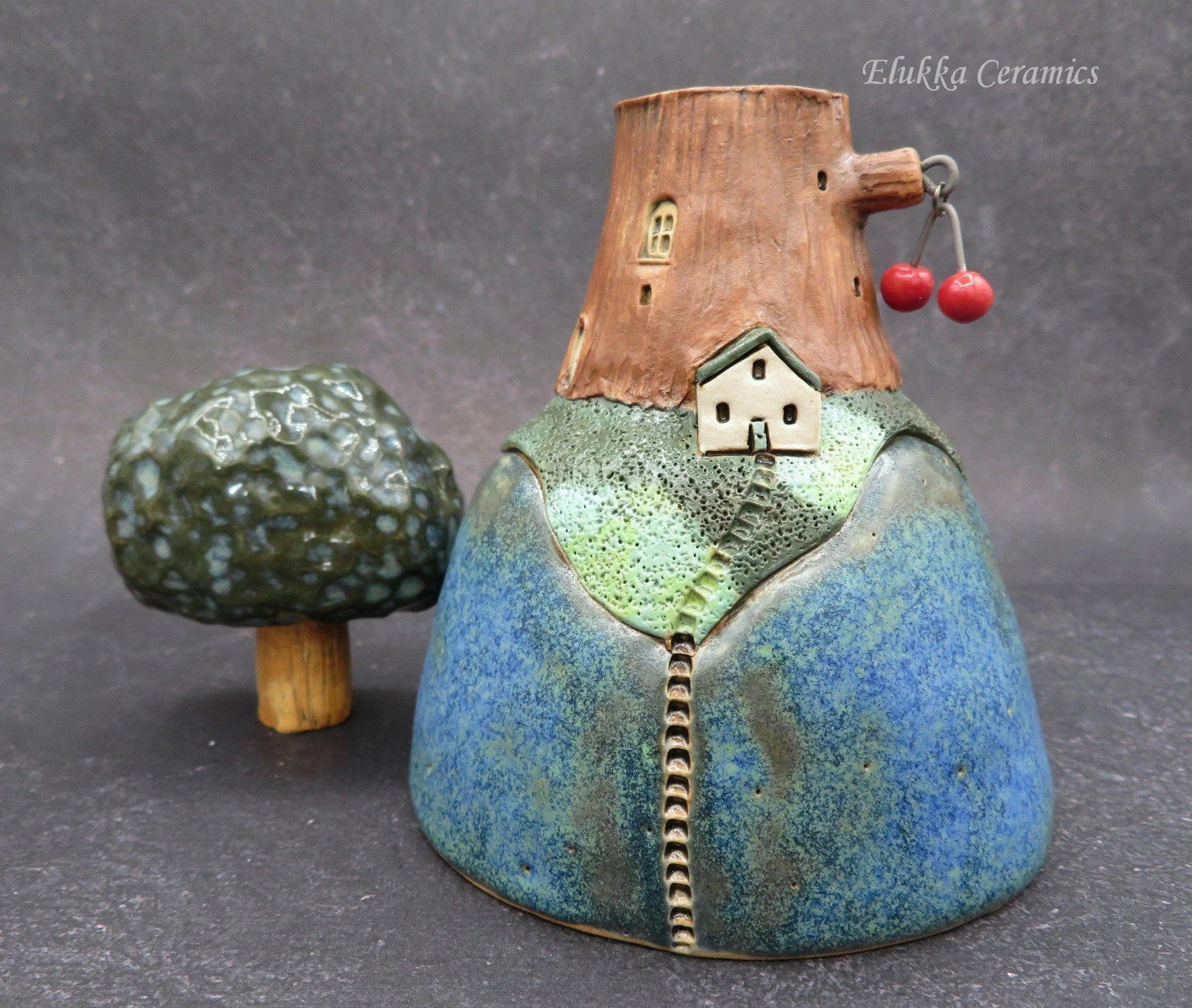 NEW Hilltop Tree Vase™...Stoneware Bud Vase...Blue Hill & Cherry Tree