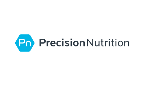 Precision Nutrition logo with blue hexagon and white 'Pn' letters, and black text 'Precision Nutrition'.