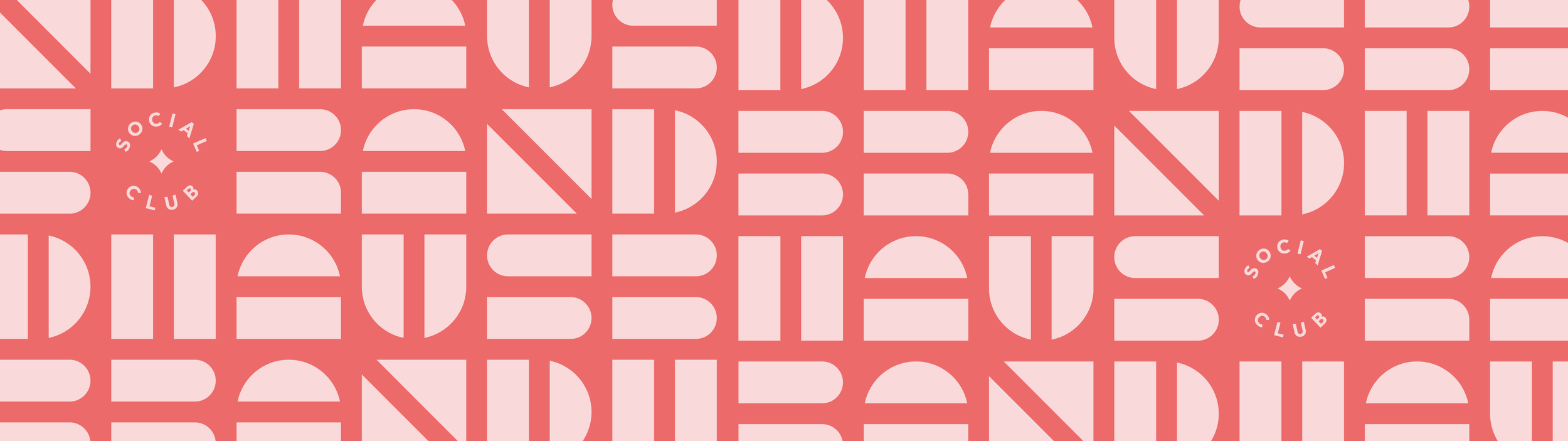 Pattern with repeated text 'SOCIAL CLUB' and abstract shapes in shades of pink.