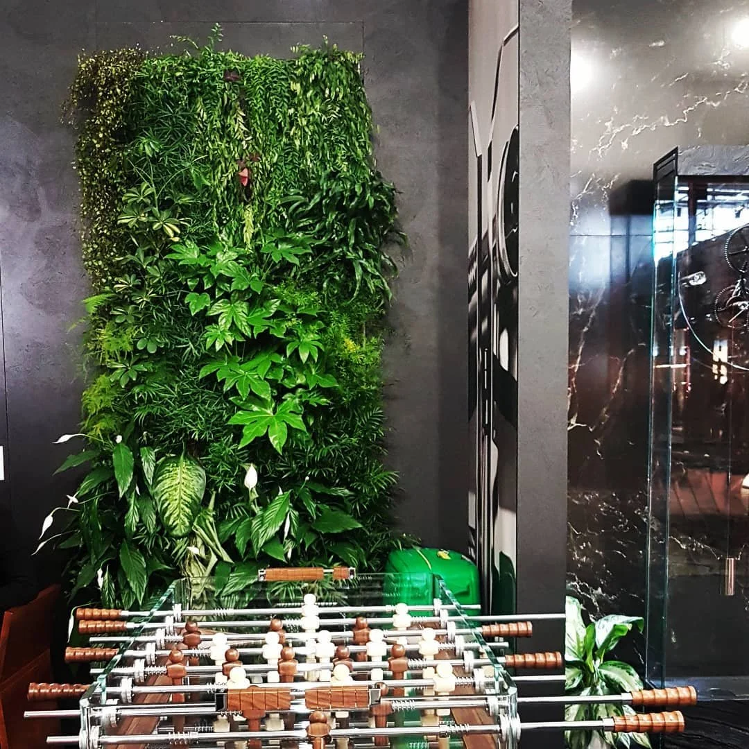 Colorful striped woven blanket hanging outdoors with trees in the background.