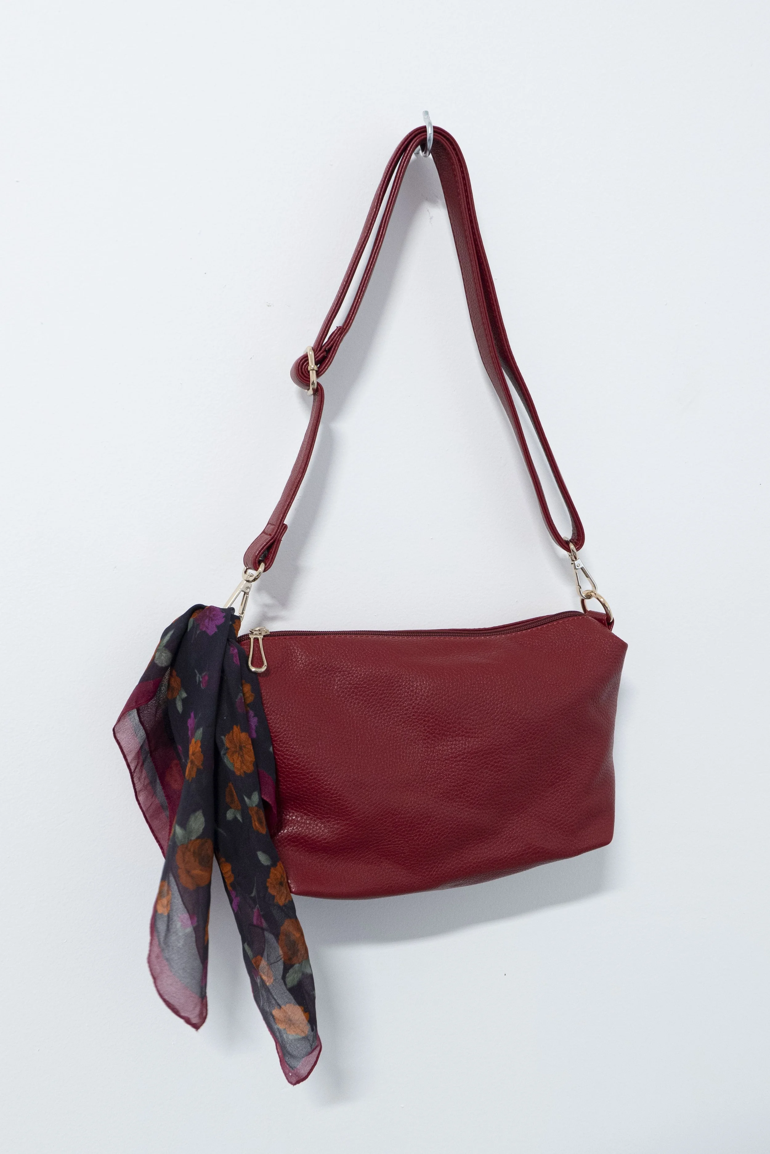 Red faux leather crossbody bag