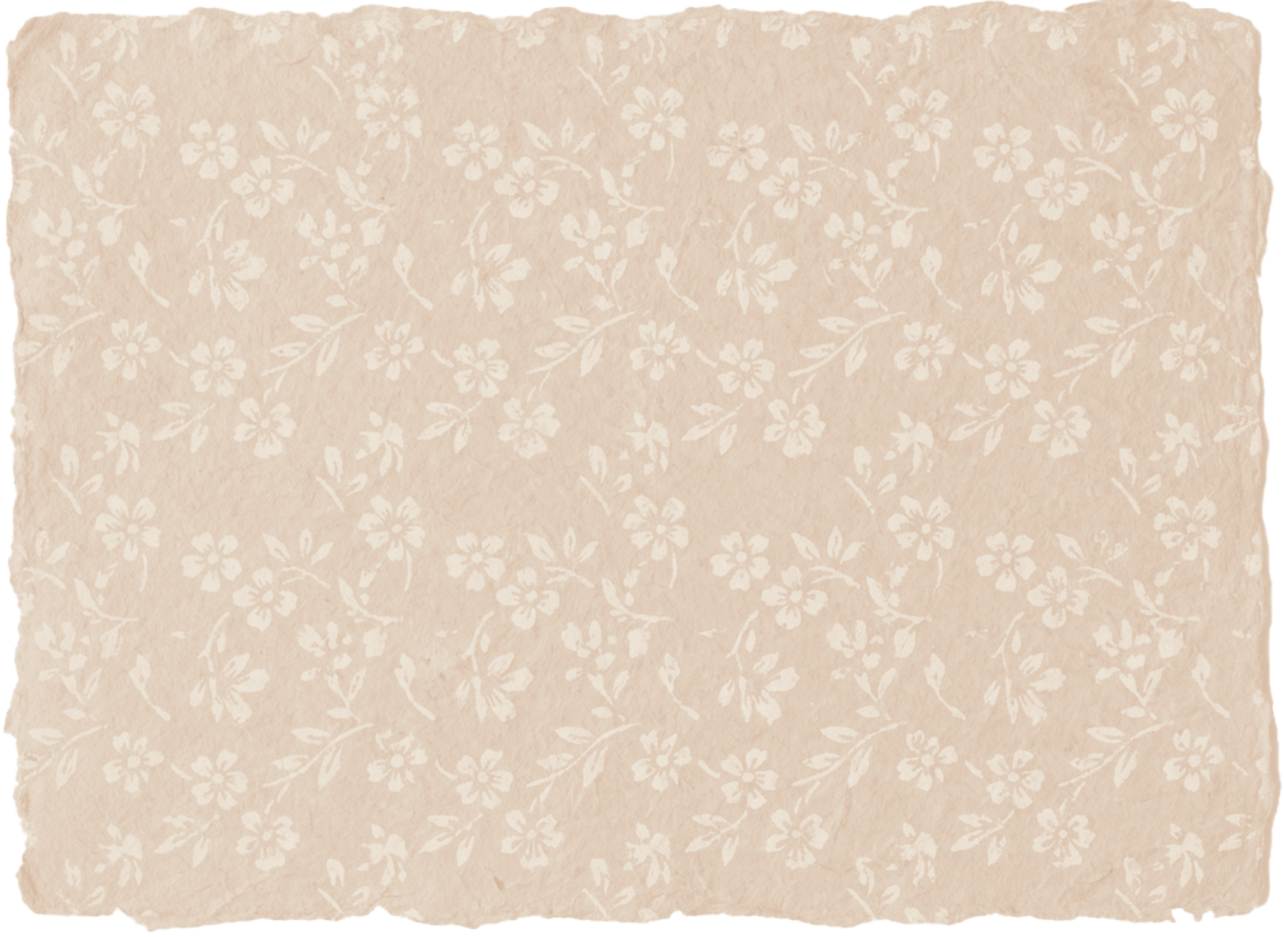 Beige textured paper with a white floral pattern of small flowers and leaves.