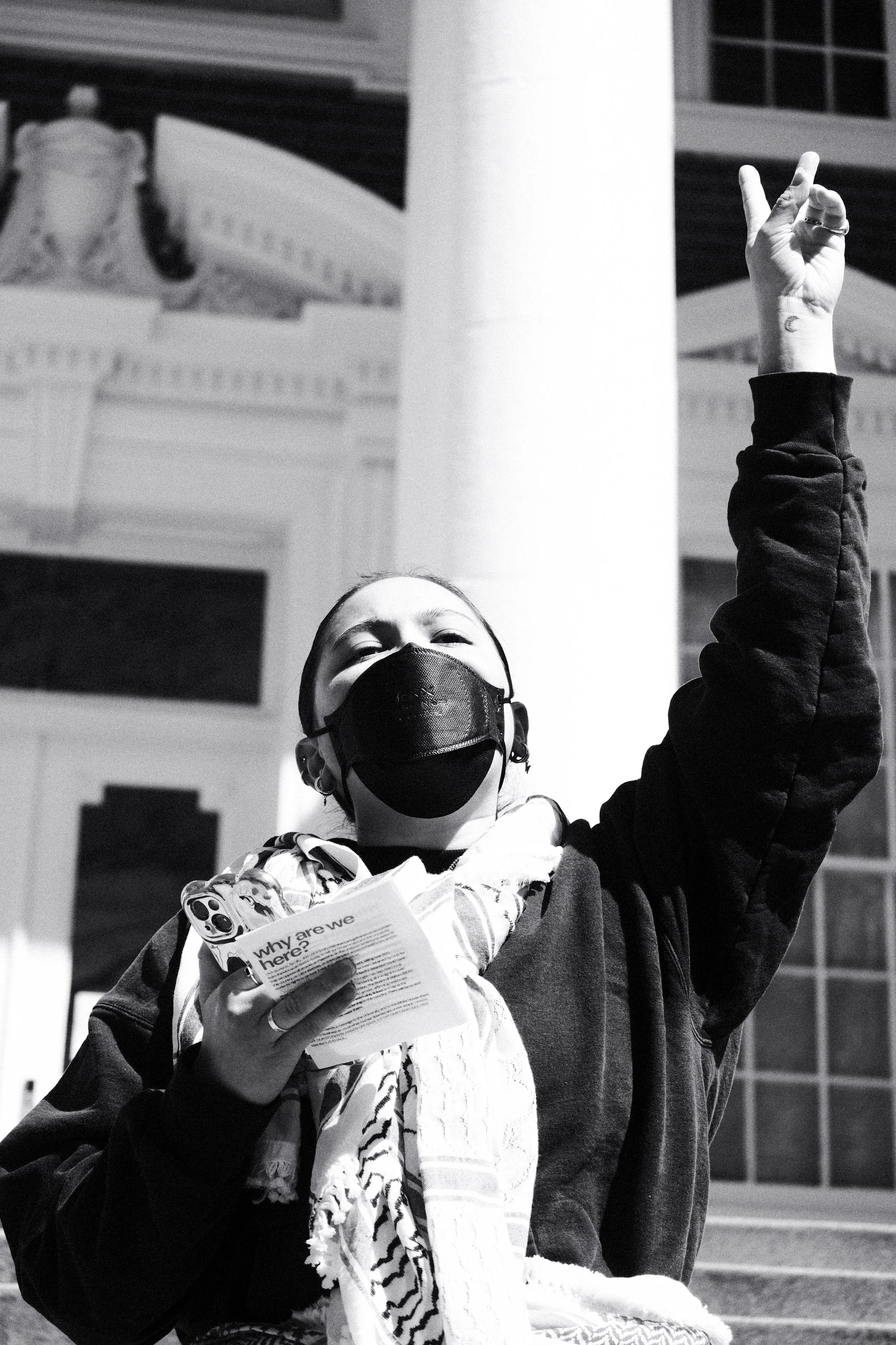 A protest leader leading a chant.
