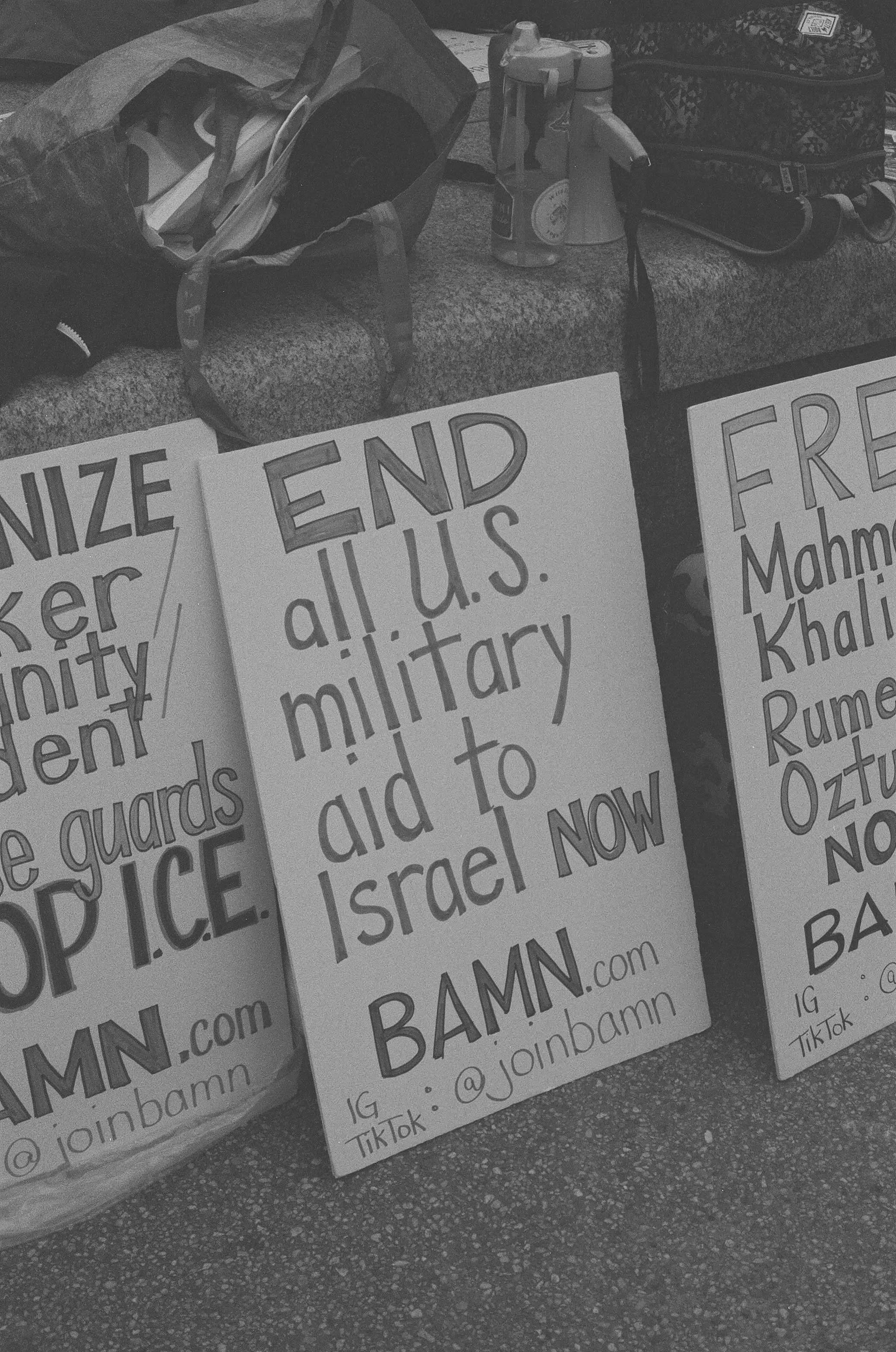 Anti-Israel posters at a protest.