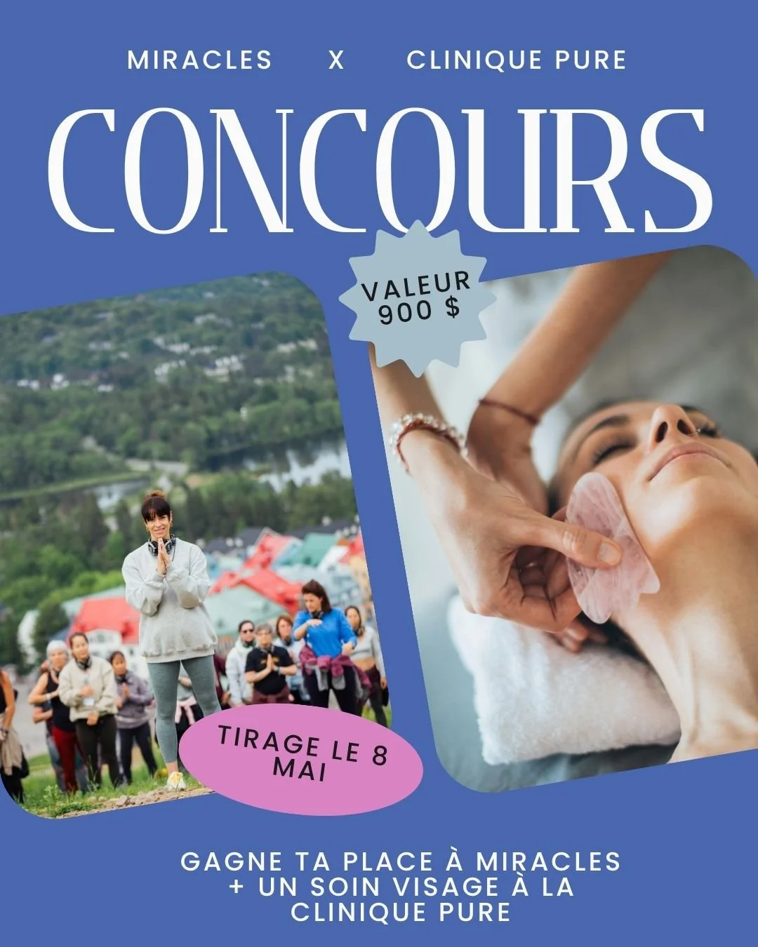 CONCOURS : BELLE EN DEHORS COMME EN DEDANS 🌸

Gagne l&rsquo;exp&eacute;rience MIRACLES, la Grande Retraite + Un soin visage personnalis&eacute; sign&eacute; @clinique_pure valeur totale de 900$ 🔥

Le prix inclut : un acc&egrave;s aux ateliers et co