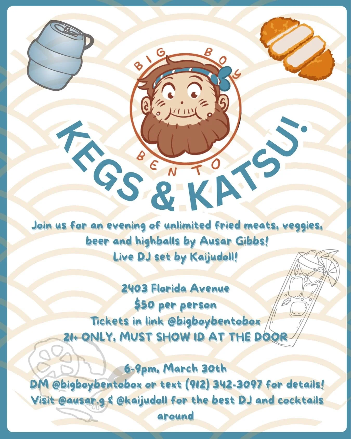 Come one and all to the event of the season! @bigboybentobox presents Kegs &amp; Katsu! An all you can drink, all you eat, all you can enjoy backyard event for all to enjoy! We will have mounds of fried meats, fried veggies, beer and highballs crafte