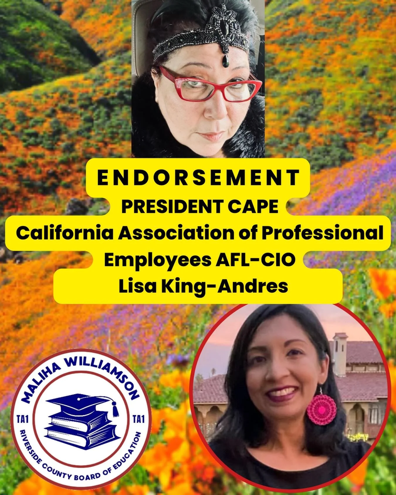 🚨ENDORSEMENT ALERT

CAPE, California Association of Professional Employees AFL-CIO, President, @lisa.k.andres , supports Maliha 🙌🙌

This is a personal one since Maliha considers Lisa a big sister. And, Lisa is the reason Maliha even got involved i