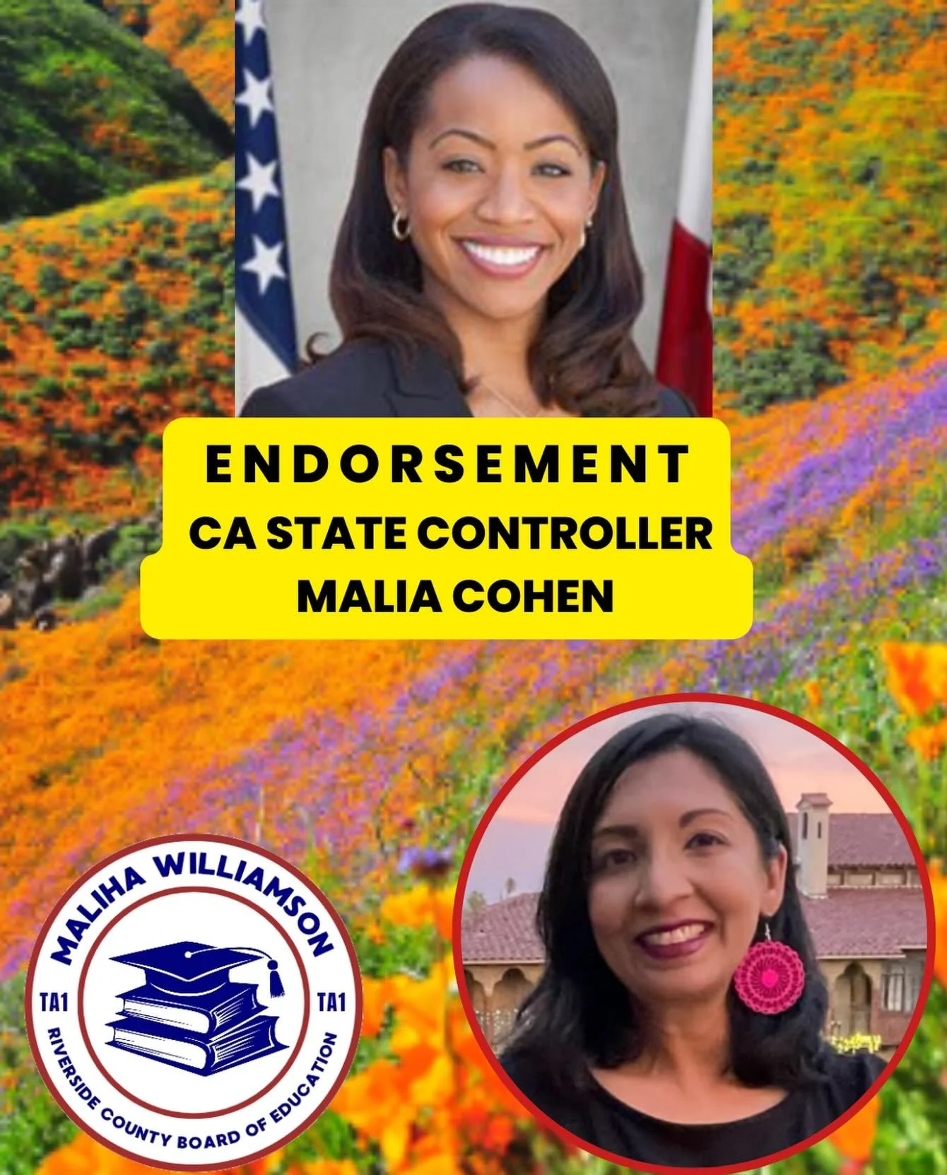 🚨ENDORSEMENT ALERT

California state controller, @malia.cohen , supports Maliha 🙌🙌

Malia and Maliha (that&rsquo;s funny!) are both @emergecalifornia program graduates. 
Emerge encourages and trains women to run for office.

Both women feel passio