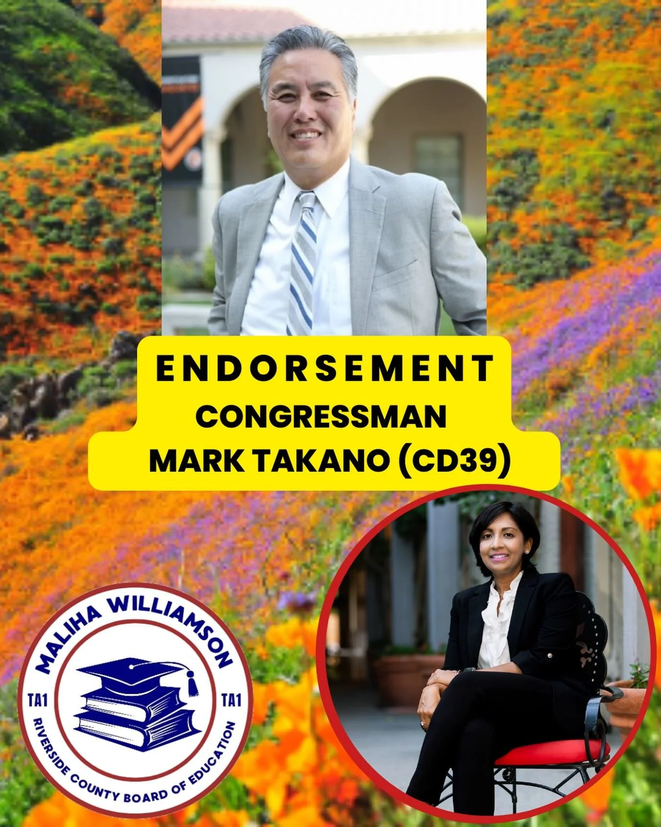 🚨ENDORSEMENT ALERT

Congressman @marktakano39ca , supports Maliha 🙌🙌

Born and raised in Riverside, Mark&rsquo;s commitment to public service began at an early age. His family (grandparents along with his parents) experienced being sent to Japanes