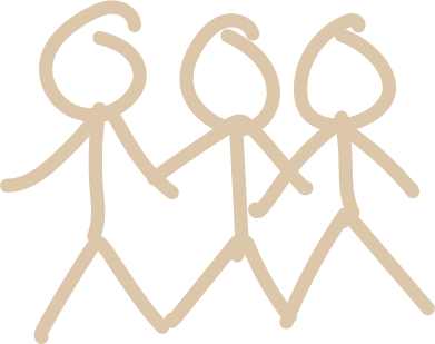 Tegnet utgjengende tre personer som holder hender.