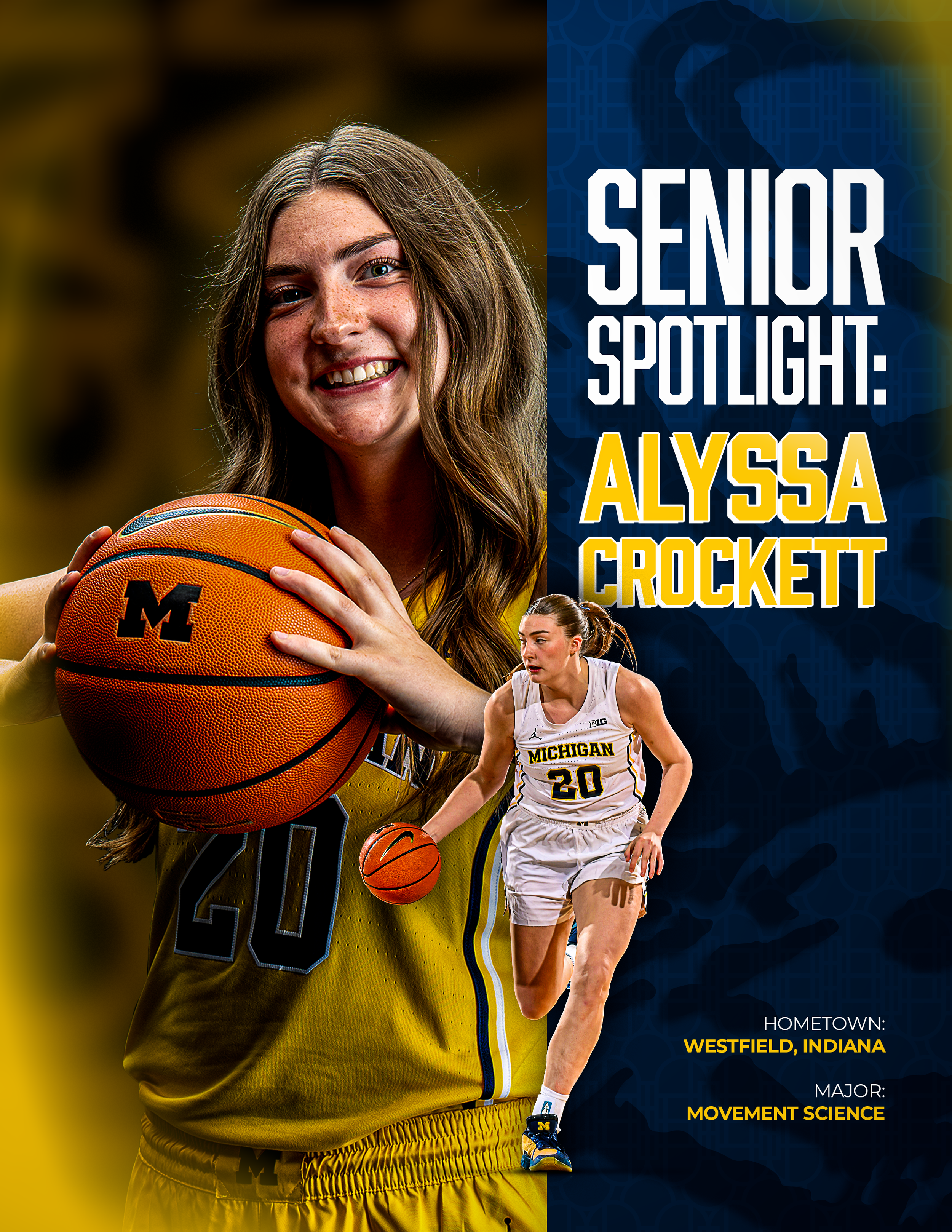 Printout graphic highlighting 2025-26 senior spotlight player Alyssa Crockett, sent with a few other graphics in a mailout packet