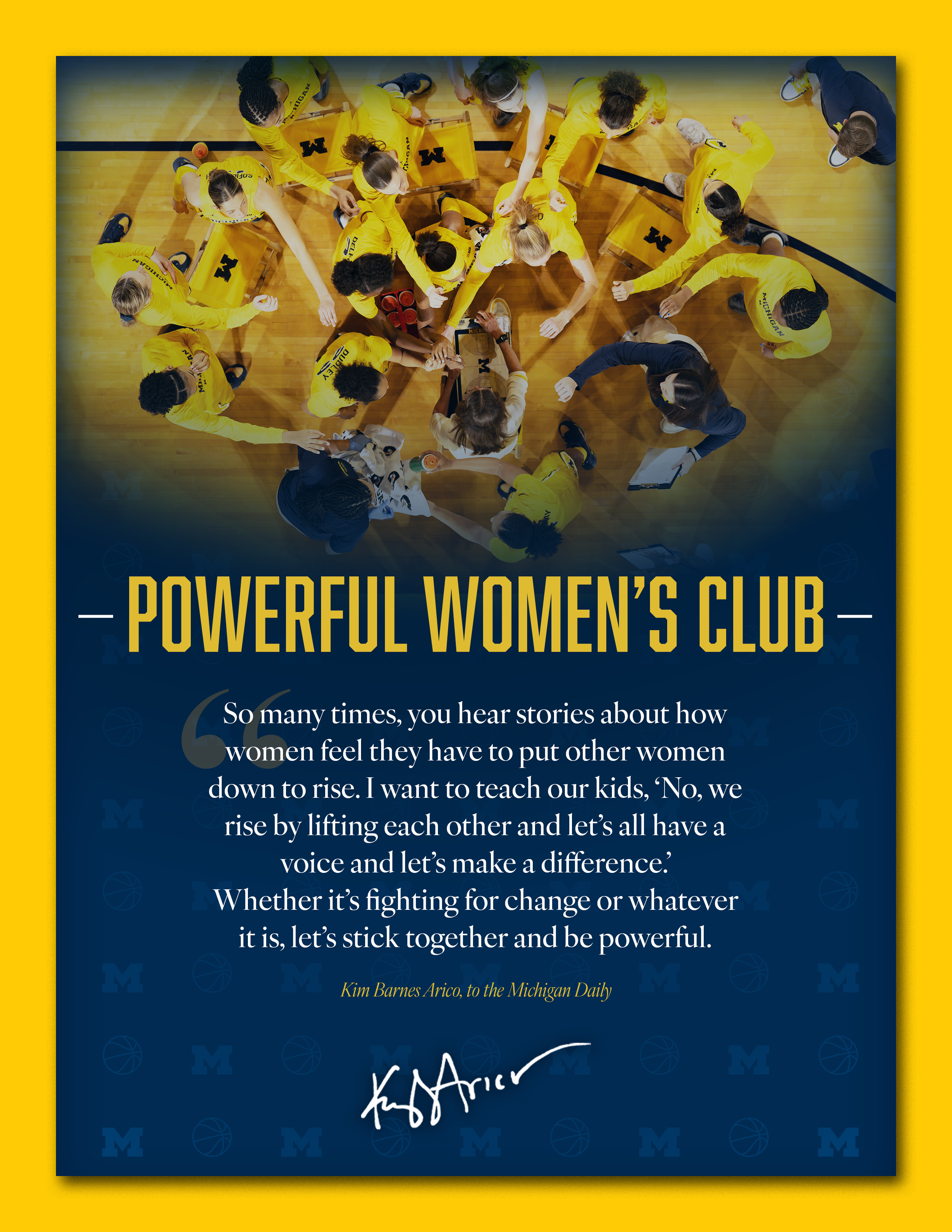 “Powerful Women’s Club” printed graphic featuring the a quote from KBA, who started the club to be sent out to recruits