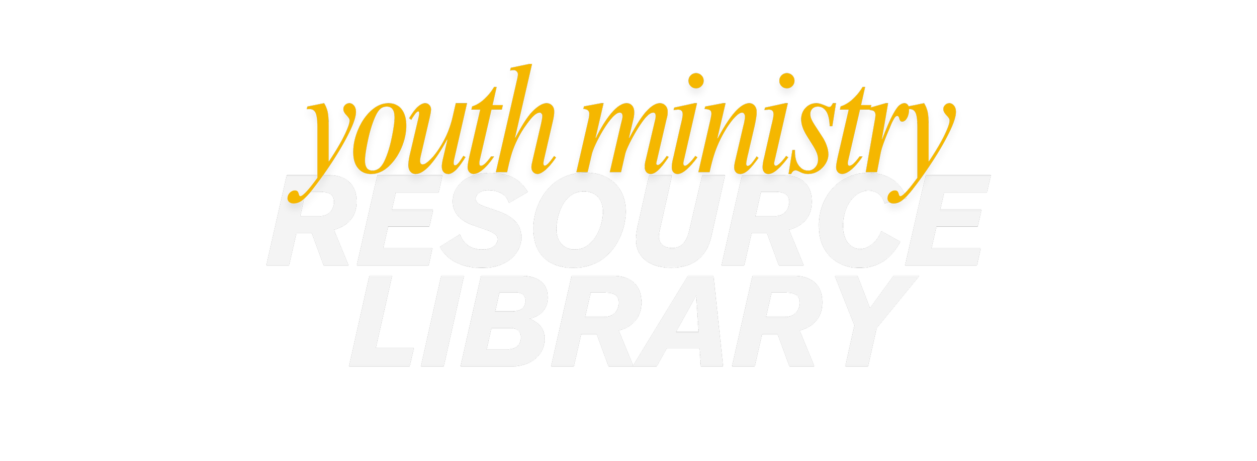 Text that reads 'youth ministry RESOURCE LIBRARY' with 'youth ministry' in gold cursive and 'RESOURCE LIBRARY' in bold white uppercase letters against a black background.