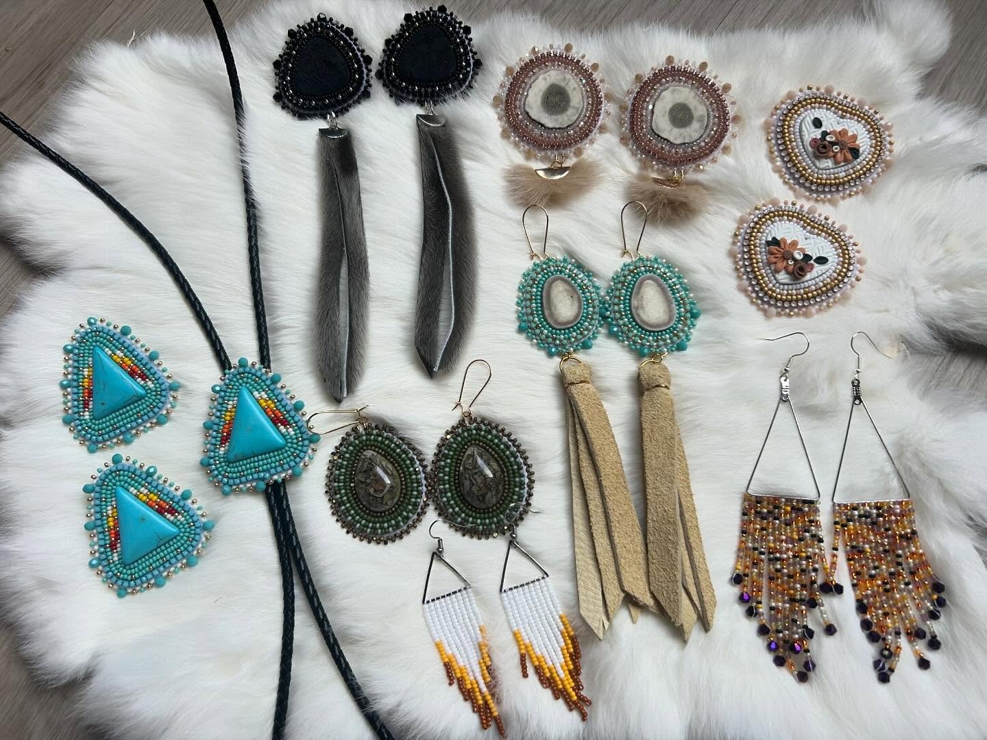 The beauties I have made lately😍❤️ will be posting individually later!! All are available except for the teal antler set with the hide fringes. 

#beadwork #beading #indigenous #metis #metisbeadwork #indigenousbeadwork #beadedearrings