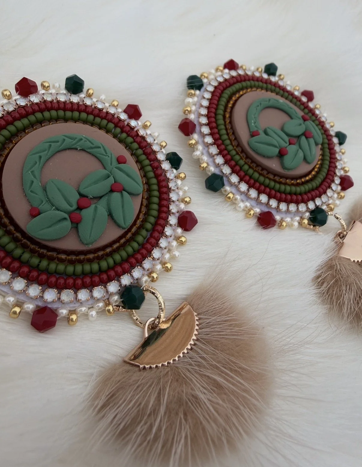 Christmas Beaded Wreath Earrings