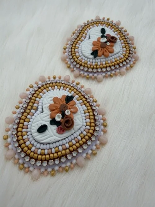 Beaded Heart Flower Earrings