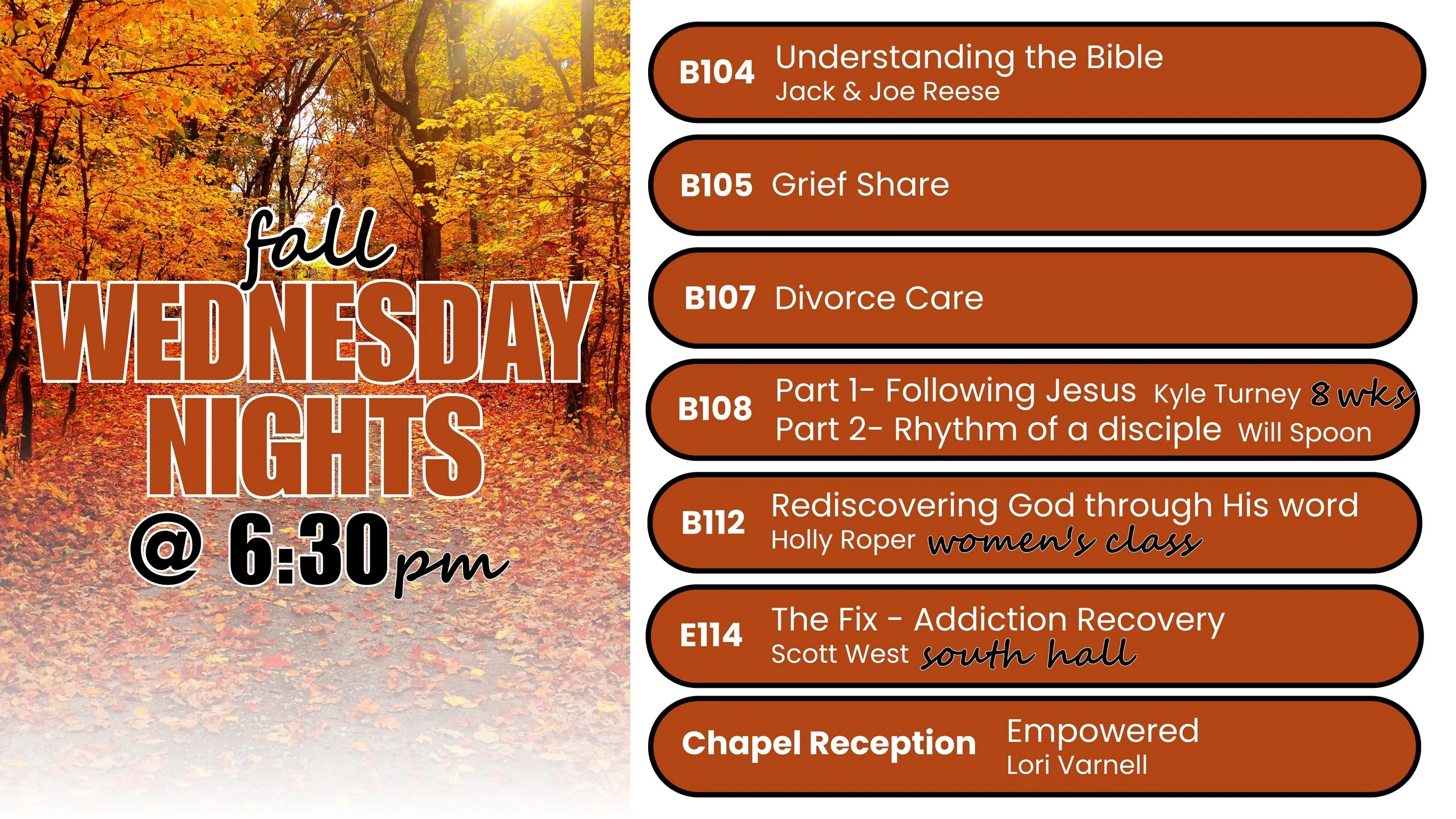 Fall Wednesday Night Classes