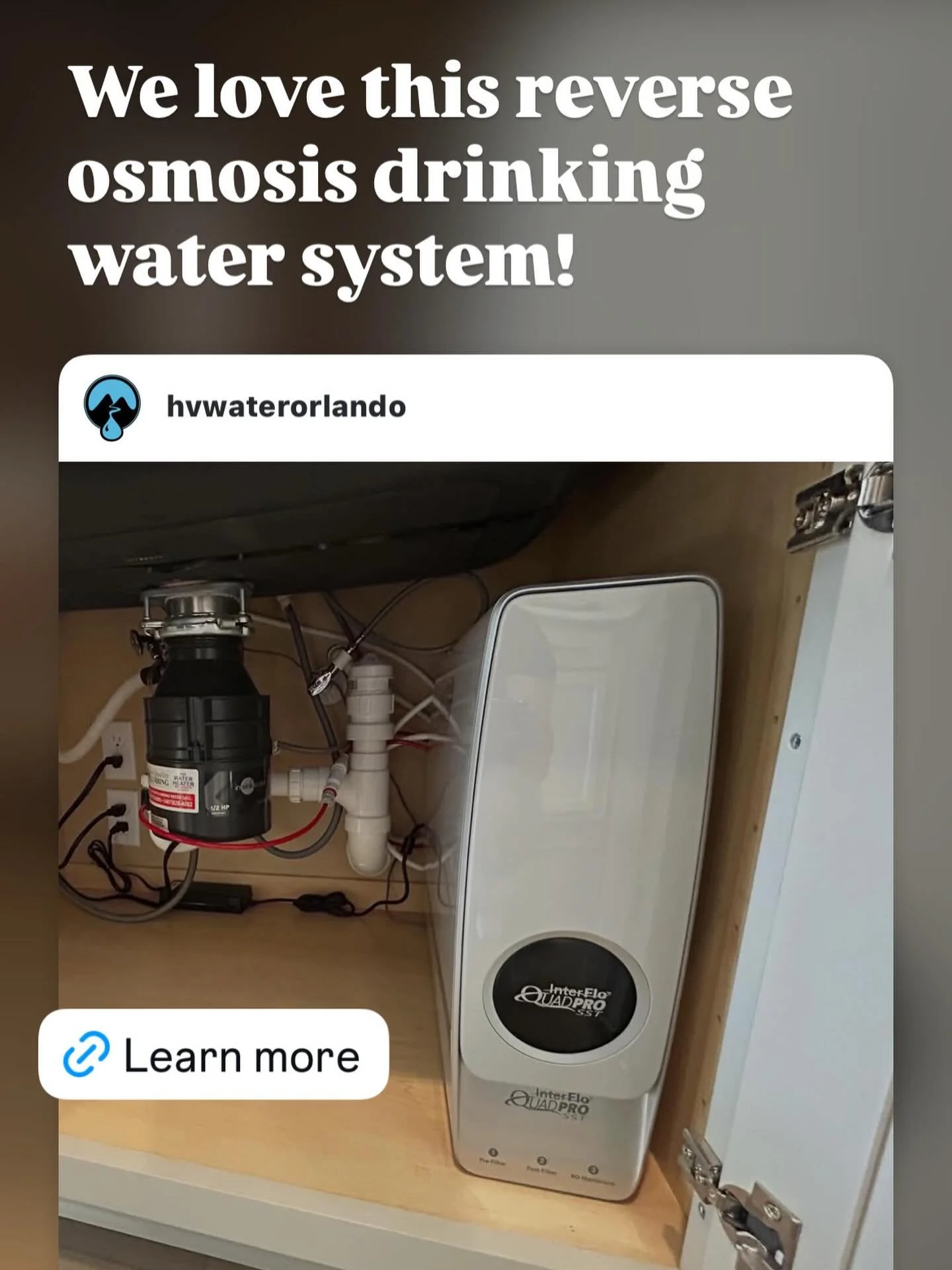 Tiny system. Giant upgrade for your water. 💧✨

Say goodbye to bulky tanks and hello to crisp, clean drinking water right from your tap. The InterFlo QuadPro reverse osmosis system fits neatly under your sink while delivering seriously great-tasting 