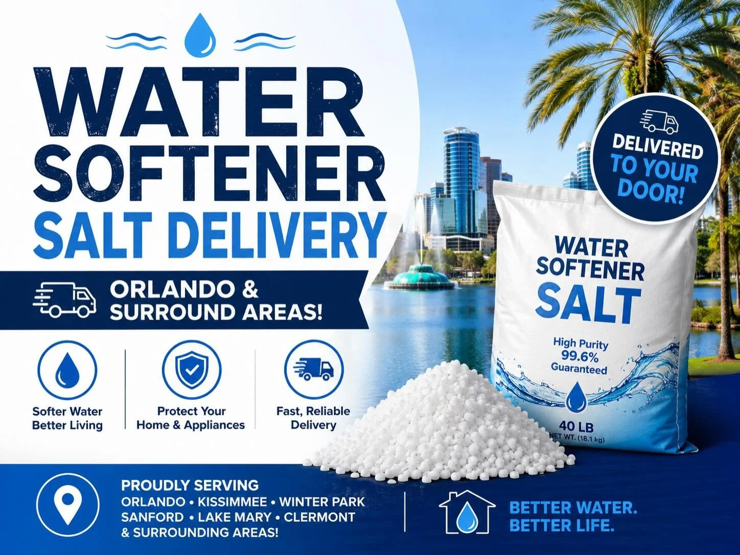 Summer in Orlando = more water use, more laundry, more dishes. 🌞

Make sure your water softener is keeping up. If you can&rsquo;t remember the last time you added salt, it&rsquo;s probably time.

We deliver and refill &mdash; easy as that. Schedule 