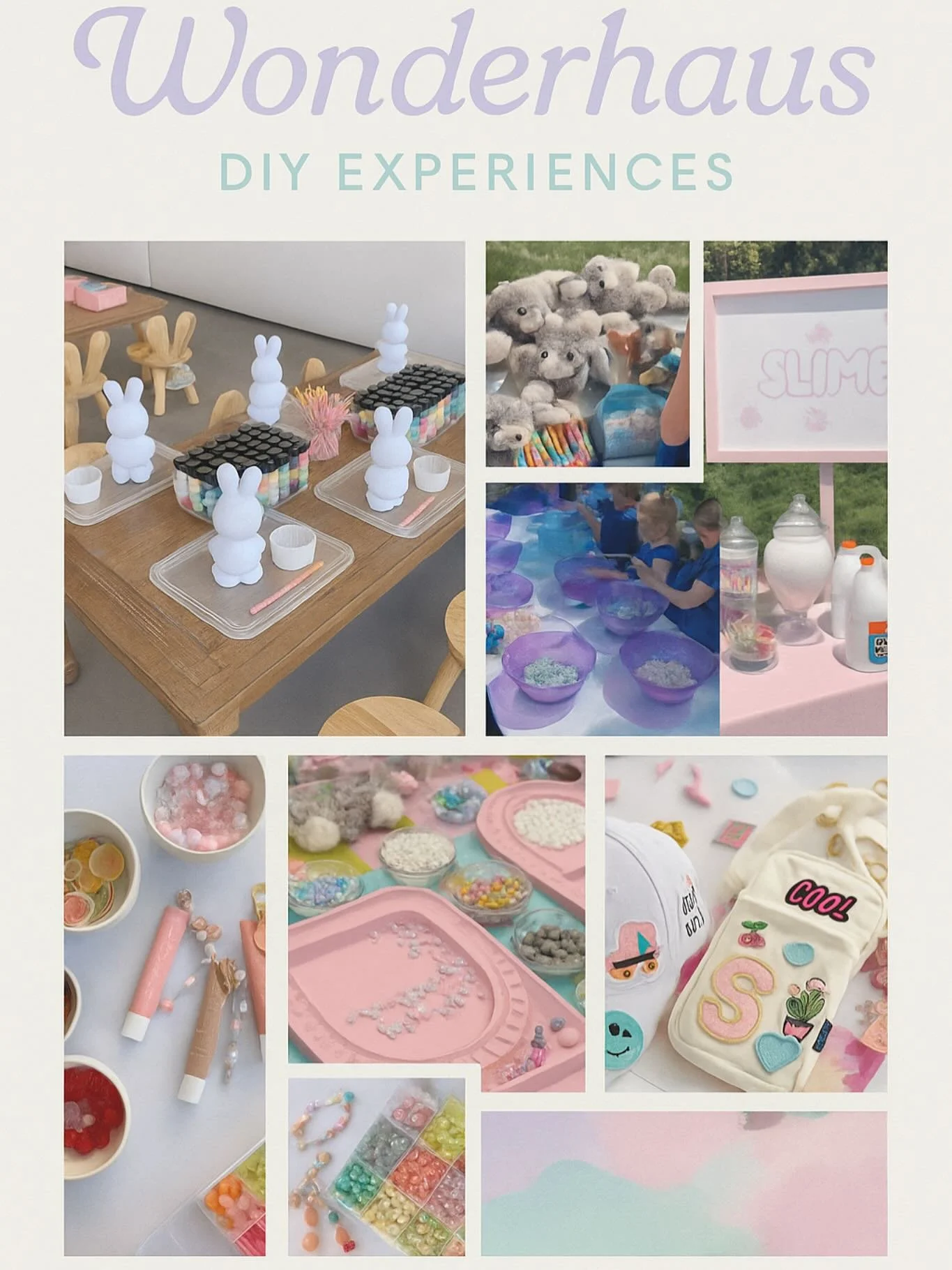 ✨ Kids are our niche ✨
At Wonderhaus, we don’t just decorate—we create experiences. 🌸
Coming soon, we’re bringing a whole new level of fun to your party:
🎨 Canvas & ceramic painting
🧸 Build-a-plush
🌀 Slime & sand art
💎