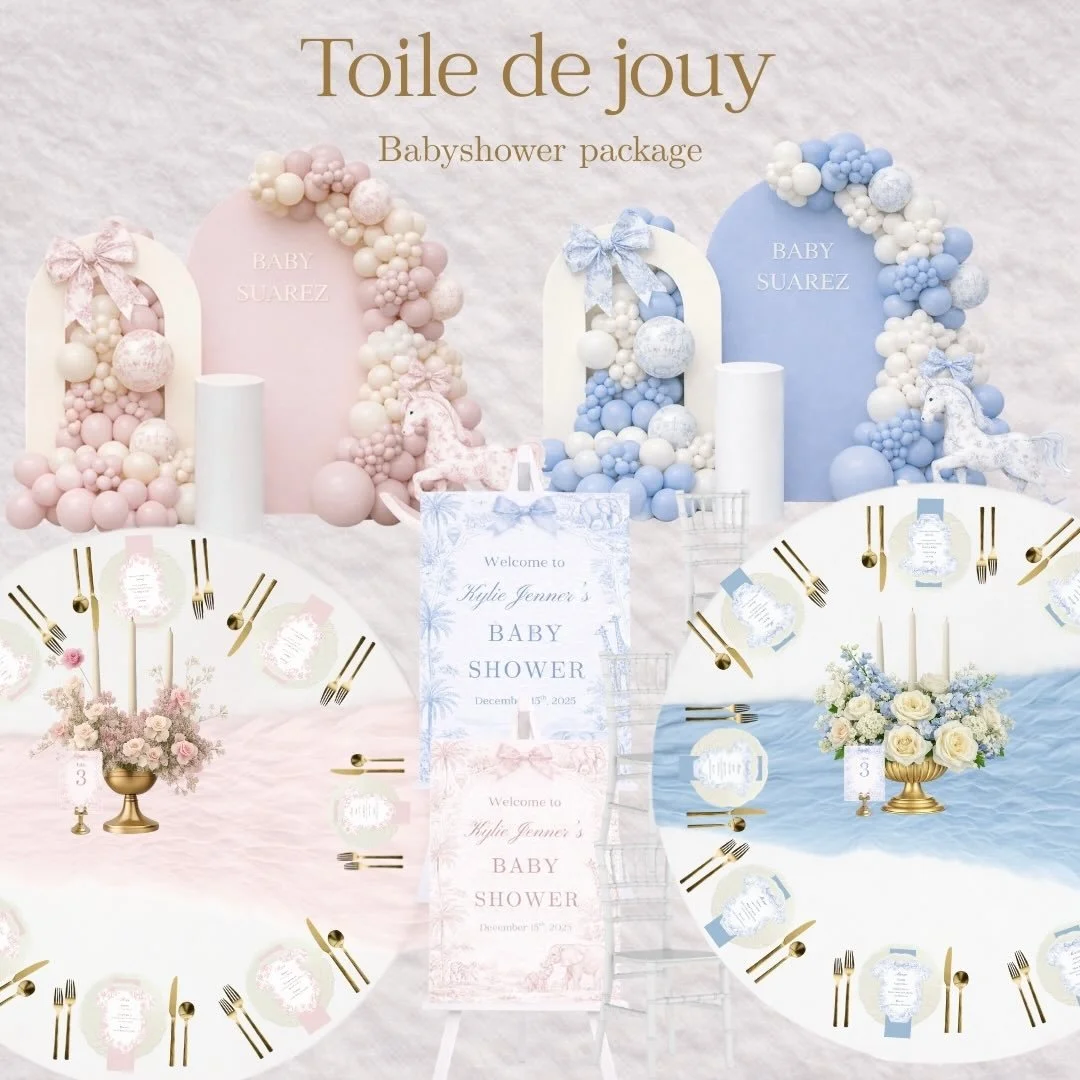 This is the theme that brought us here 🤍
The Toile de Jouy baby shower that unexpectedly blew up on TikTok became the moment that changed everything for us.

Because of that, we decided to recreate it &mdash; refined, elevated, and made even more sp
