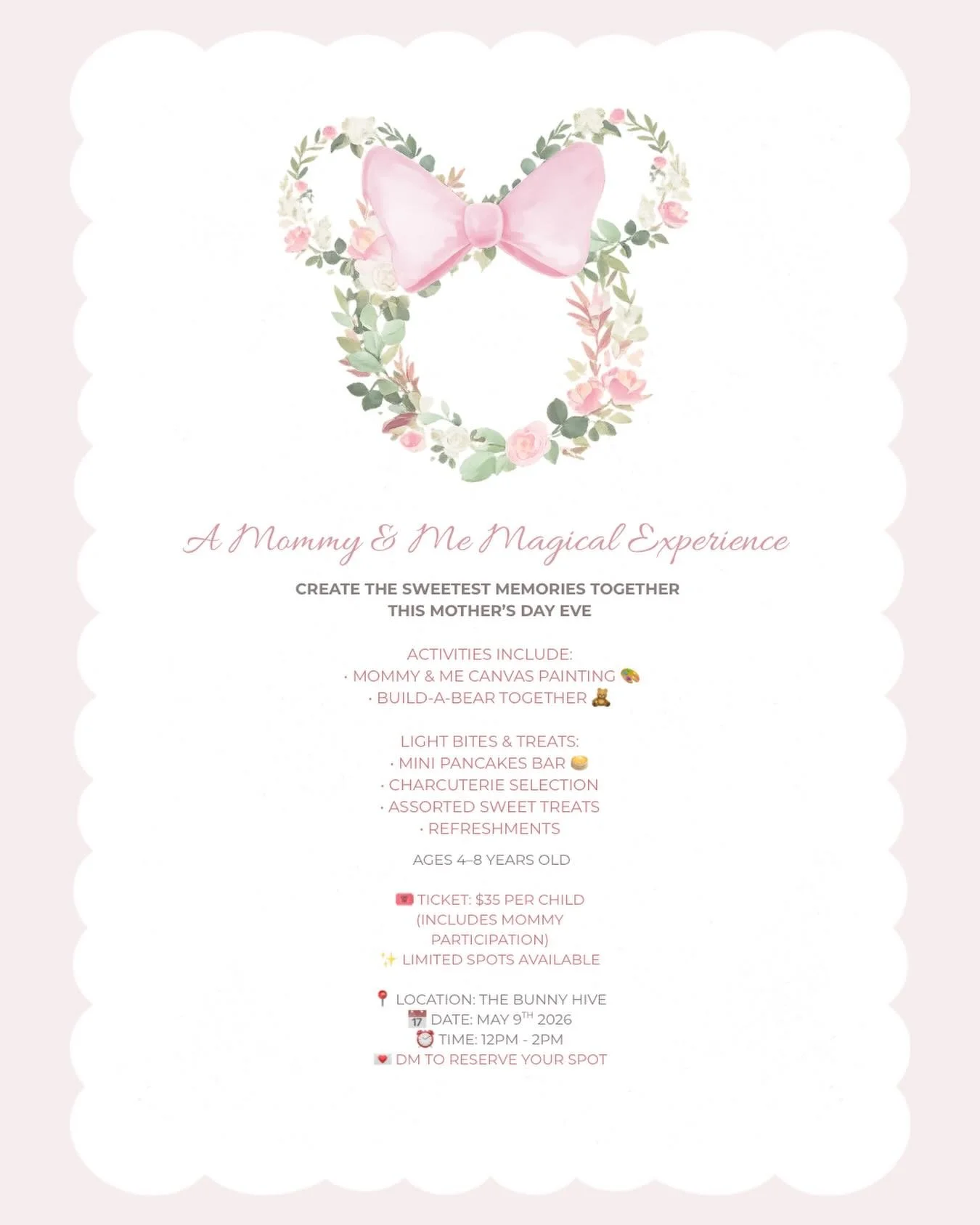 If you&rsquo;re a mama&hellip; you NEED this 💗✨

The cutest Mommy &amp; Me day is here&mdash;
perfect for your little boys and girls 🧸🎨

Painting, build-a-bear, mini pancakes &amp; all the sweet memories 🥞✨

$35 per child (moms are FREE 🫶🏼)
Lim