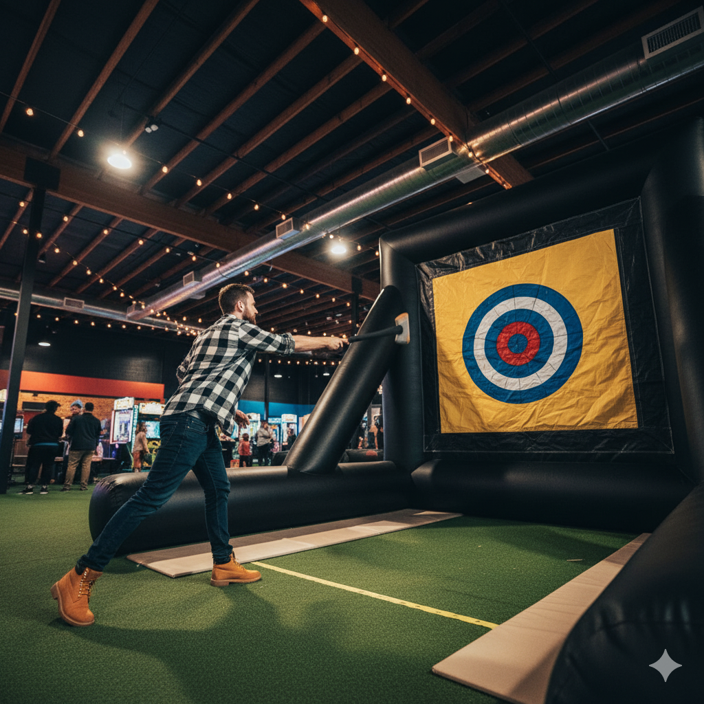 INFLATABLE AXE THROW - aim and throw to land you 'axe' in the target zone.