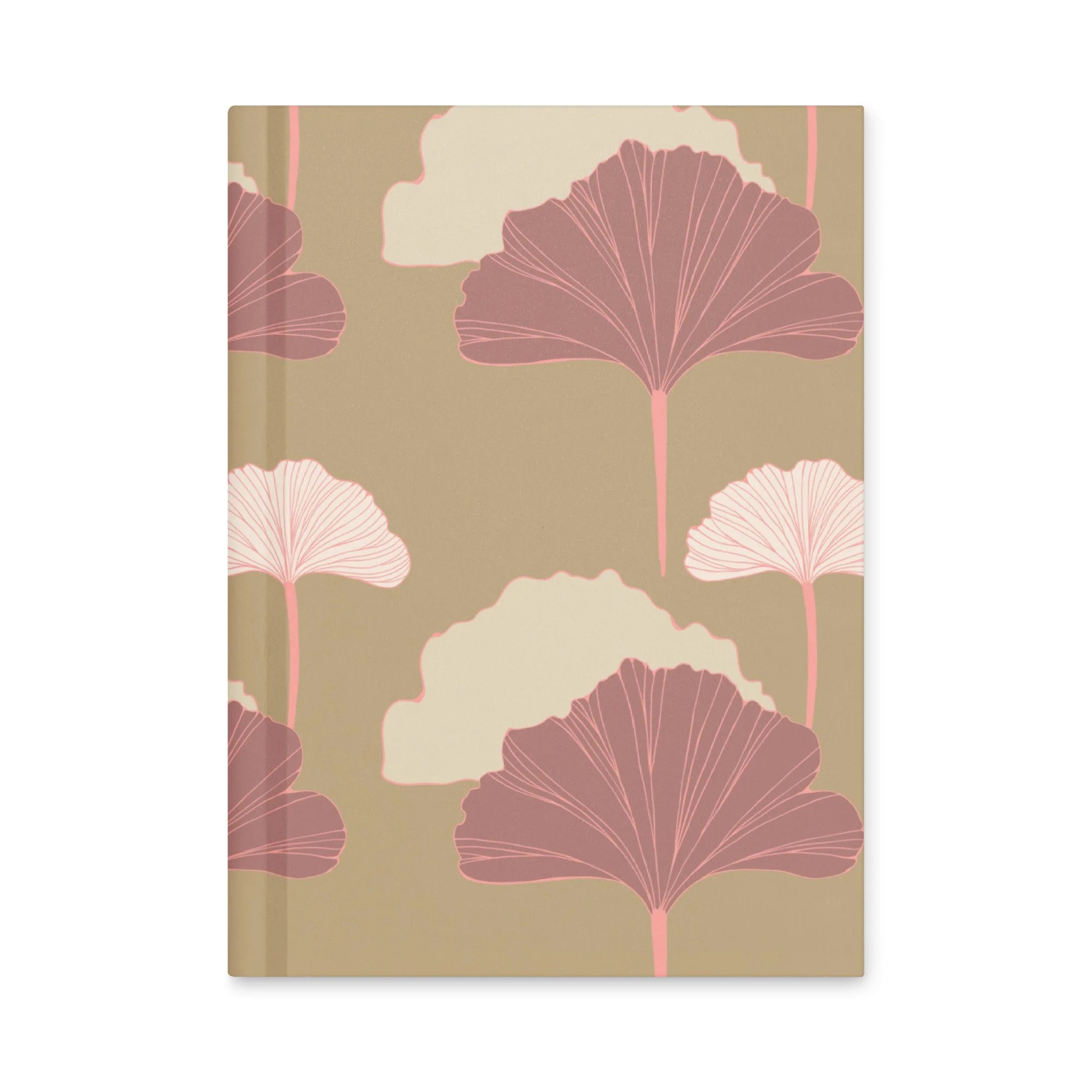 Front cover of the Blush Canopy lined journal featuring hand-drawn ginkgo leaves in muted blush tones
