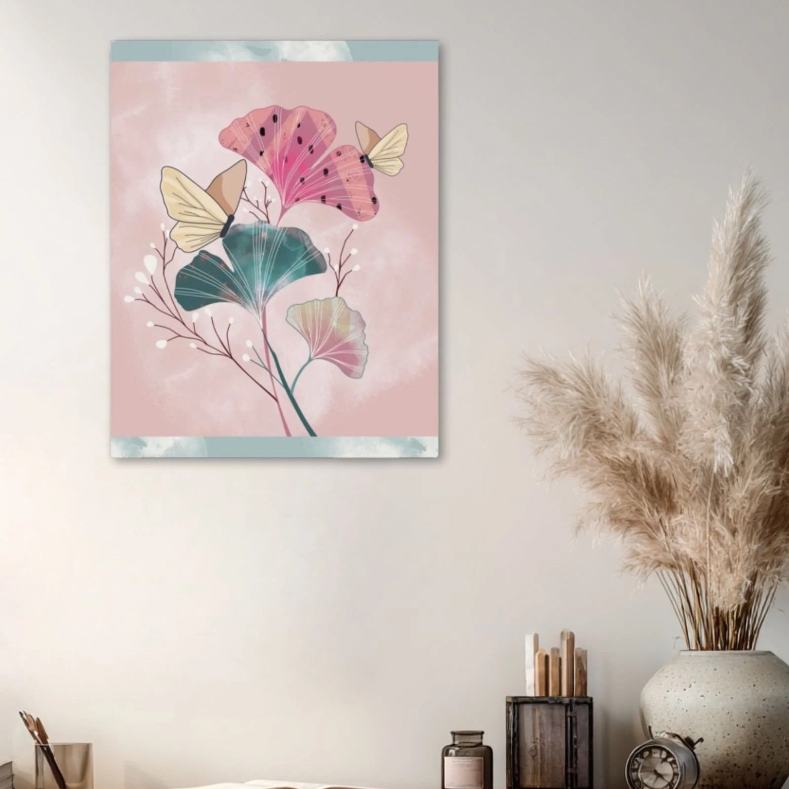 A Place to Land – Ginkgo & Butterfly Botanical Art Print (16x20 Canvas)