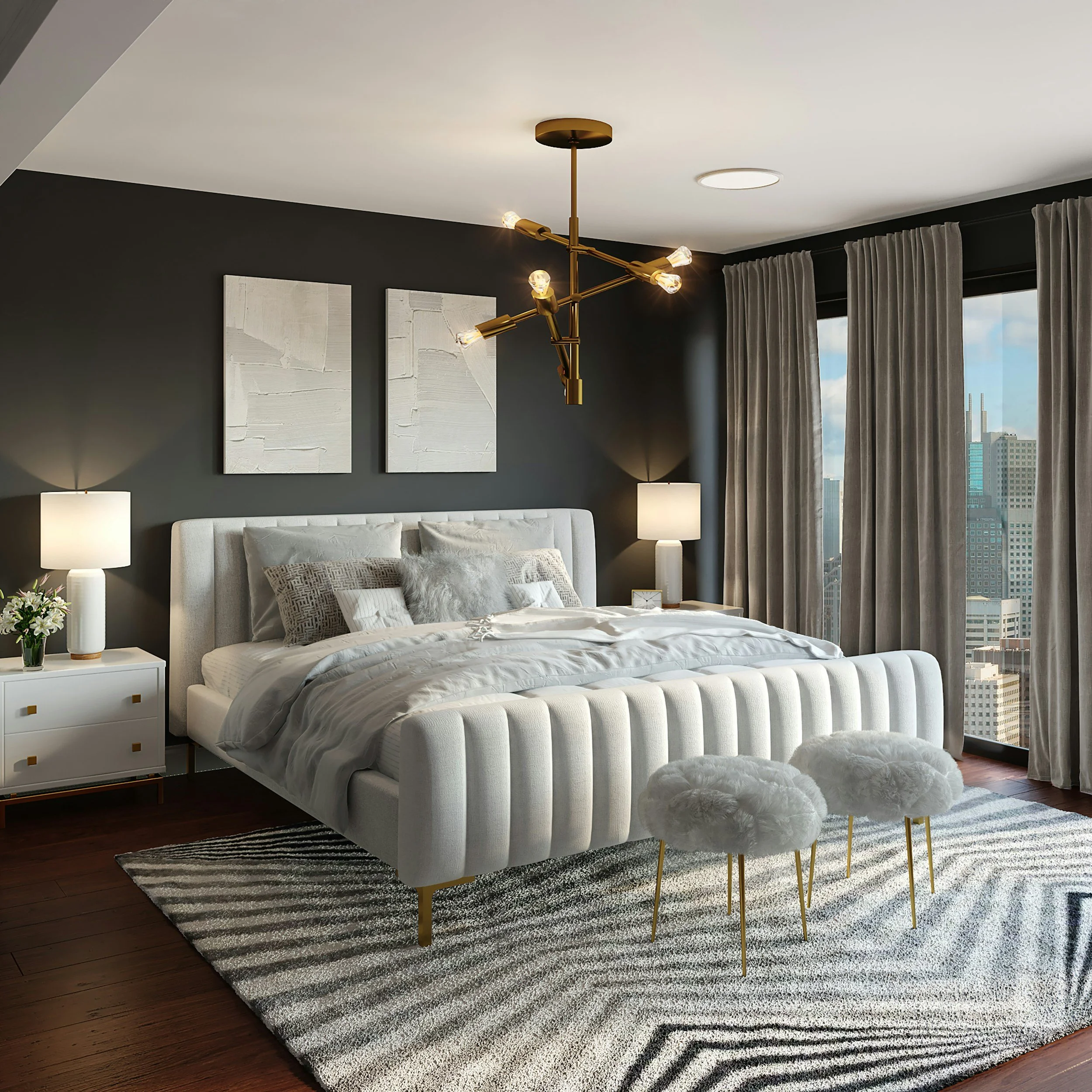 Freshly cleaned modern bedroom after a professional deep cleaning service by Luma Maid in Atlanta, GA.