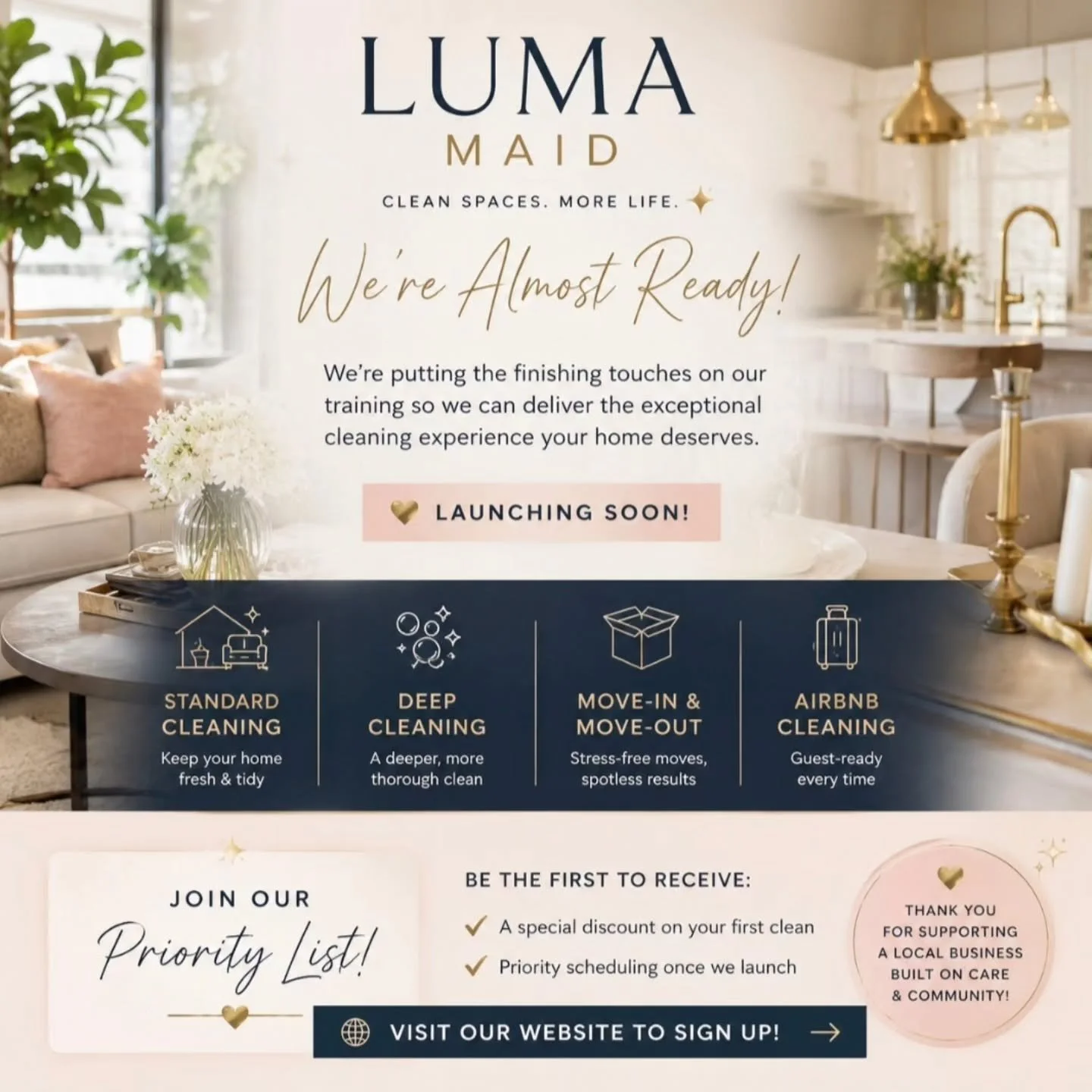 ✨ Welcome to Luma Maid! ✨

Luma Maid was built to solve the biggest frustrations homeowners have with cleaning services: wondering if someone will show up, arrive on time, or be someone you can trust.

That's why we work with background-checked, insu