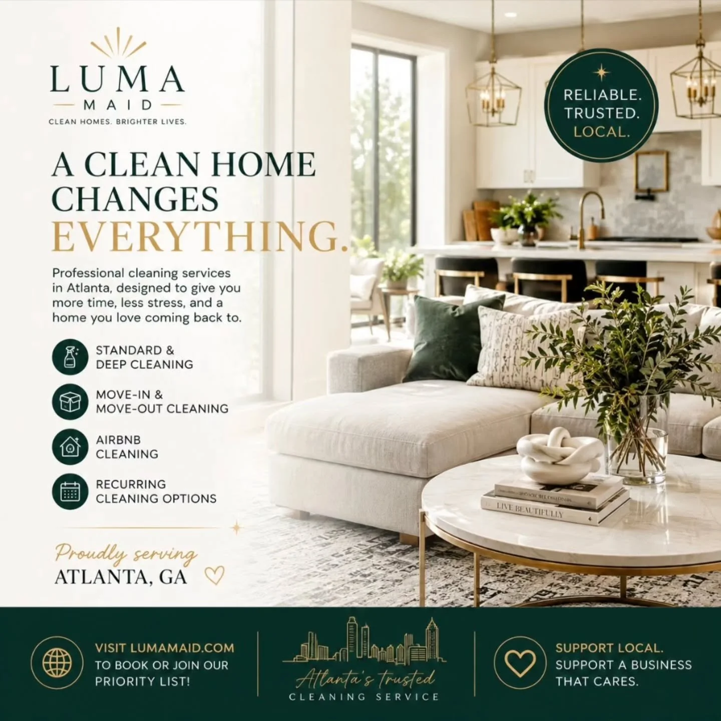 ✨ Atlanta, your home deserves the Luma treatment. ✨

A clean home isn&rsquo;t just about how it looks &mdash; it&rsquo;s about walking through the door and instantly feeling better. 🏡

Luma Maid is bringing reliable, professional home cleaning to At