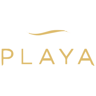Logo with a wave design and the word 'PLAYA' in gold text.