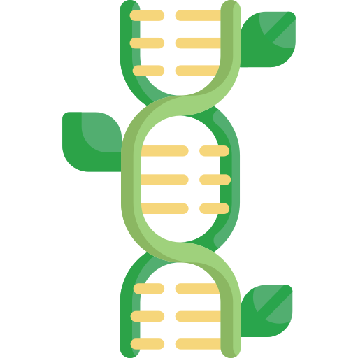 Illustration of a DNA double helix with green leaves.