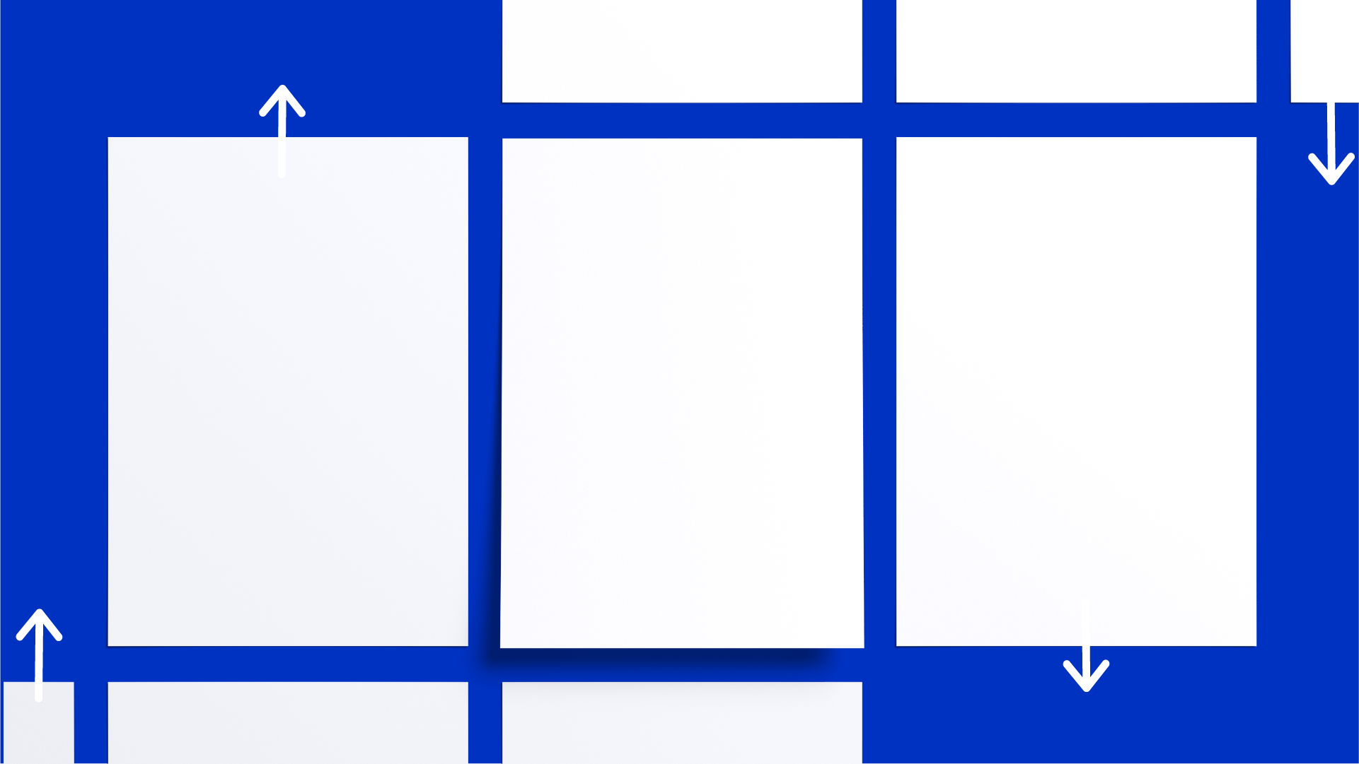 A grid with five white squares bordered by a thick blue outline, with arrows indicating potential movement directions.