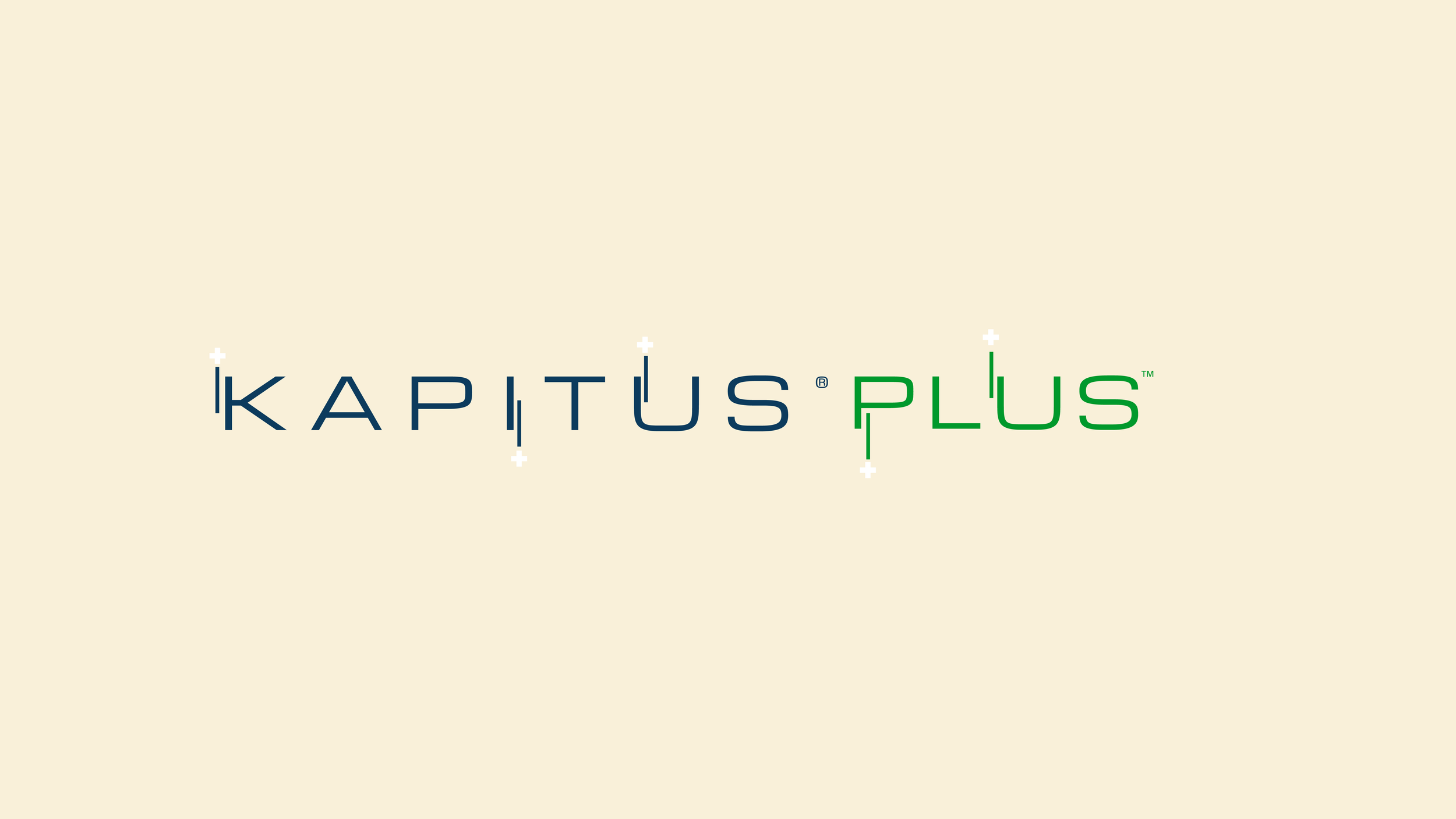 The image shows the logo of KAPITUS plus on a light beige background, with stylized text and small symbols resembling crosshairs or focus marks around the letters.
