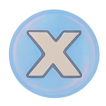 A blue circular object with a large beige 'X' in the center.