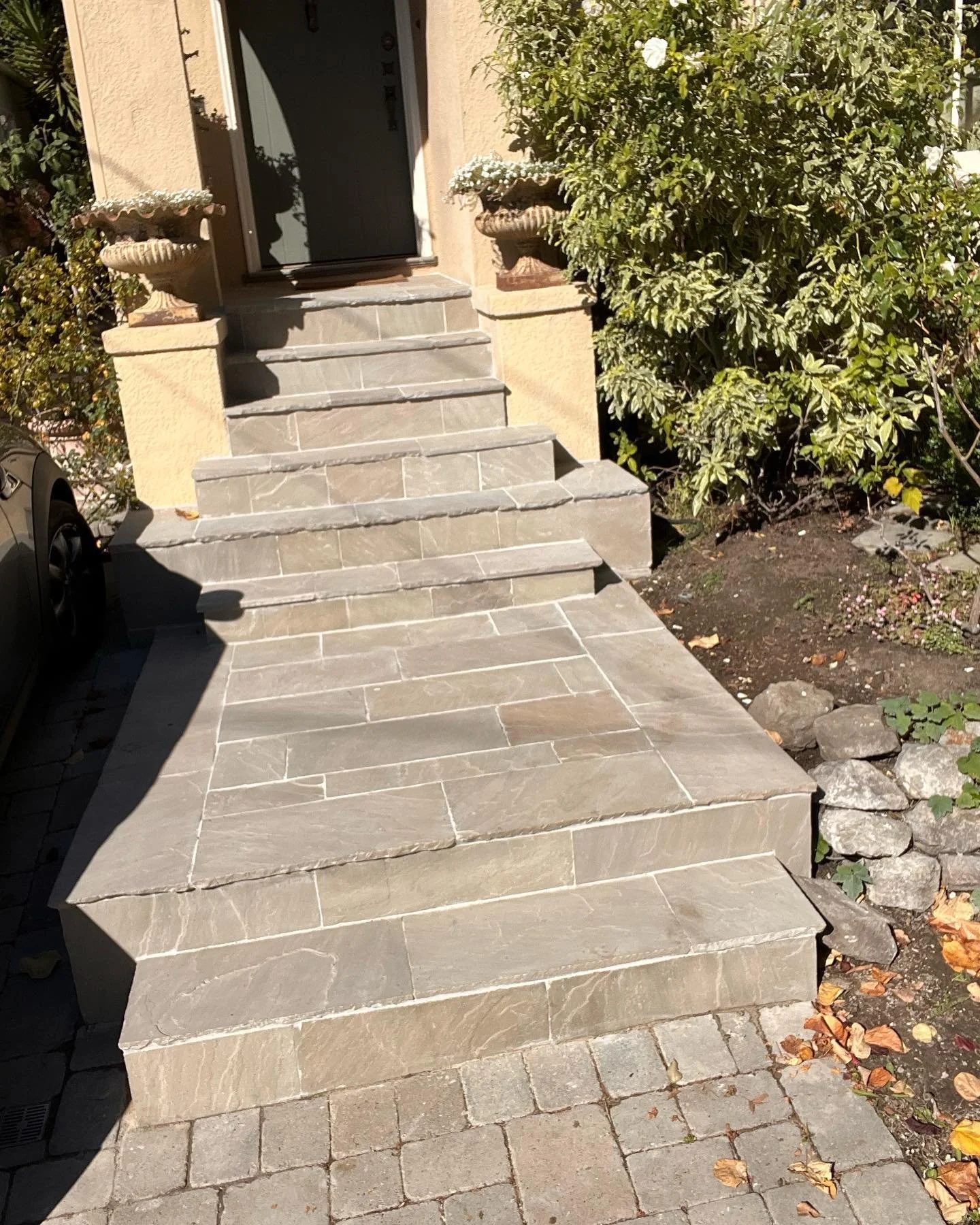 Stone tiles concrete steps overlay.