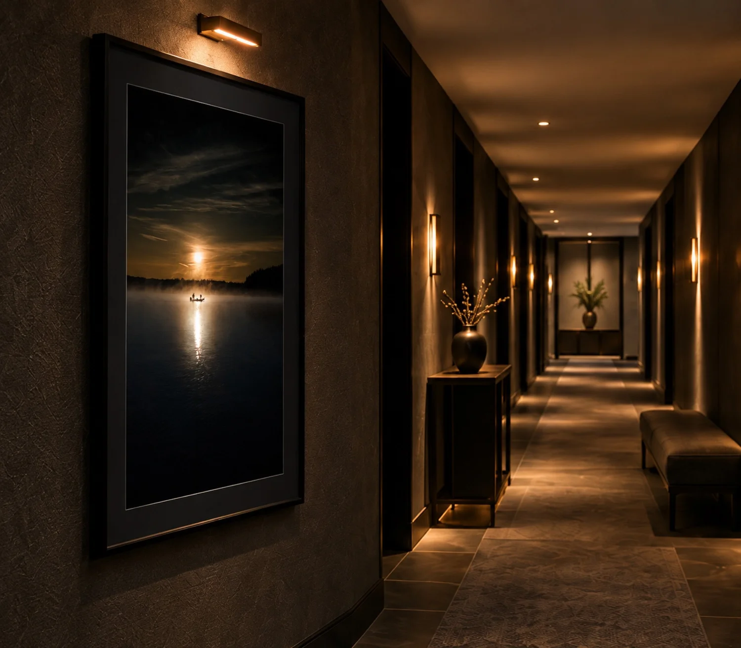First Light hanging in a hotel corridor