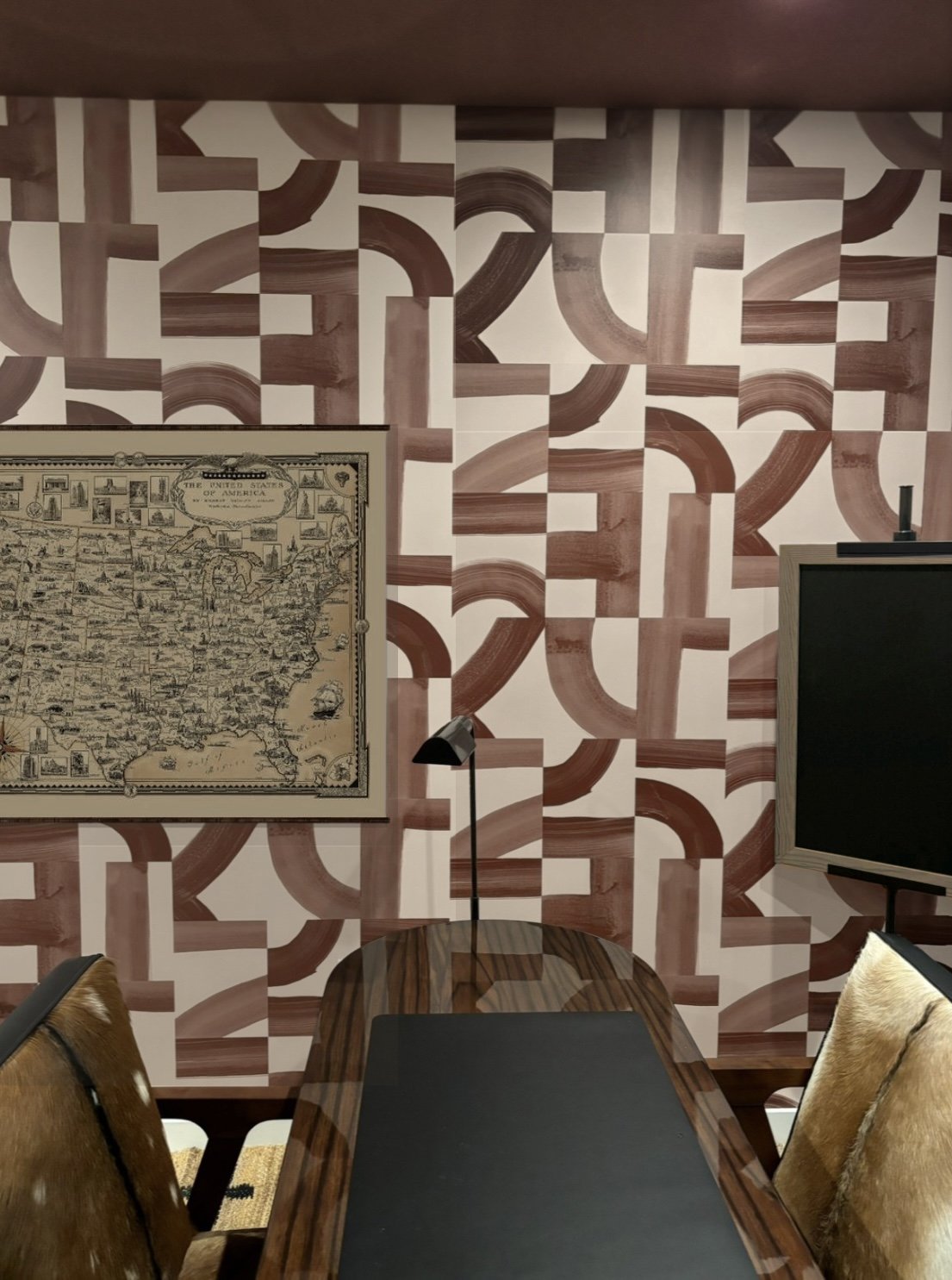 Patterned office designed by Austin interior designer HOLLEYHOUSE
