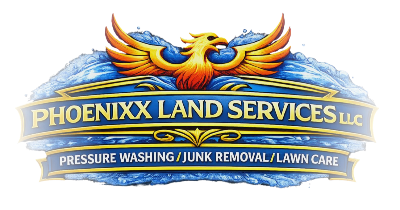 Phoenixx Land Services LLC company logo for professional pressure washing, junk removal, and lawn care services serving Louisiana, Arkansas, and East Texas