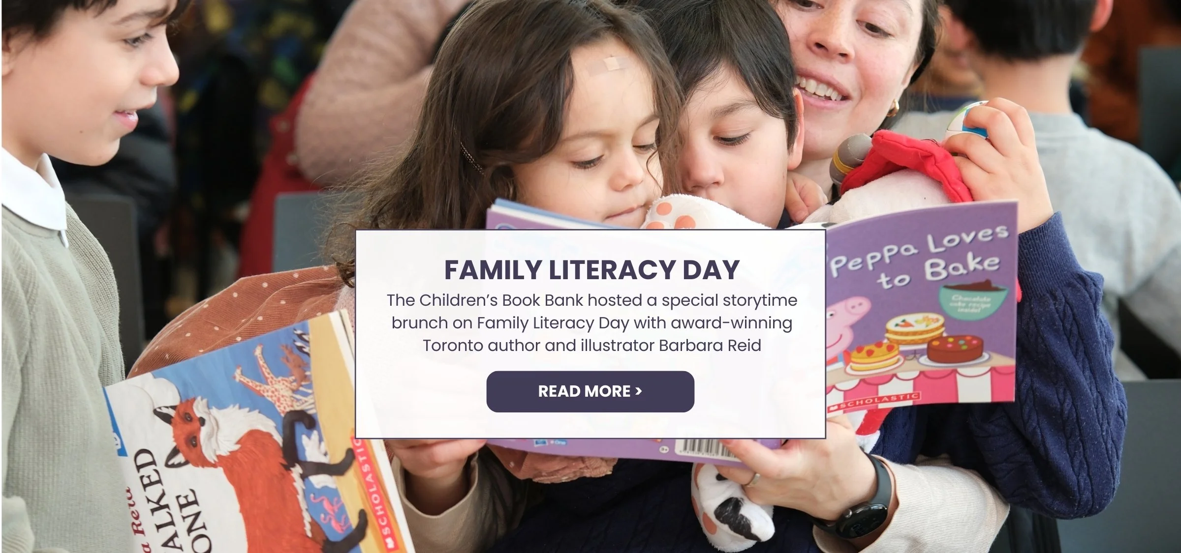 The Children’s Book Bank celebrated Family Literacy Day on Saturday, January 24 by hosting a special storytime brunch with award-winning Toronto author and illustrator Barbara Reid.

Despite the cold, snowy weather, 60 attendees joined us in the Dani