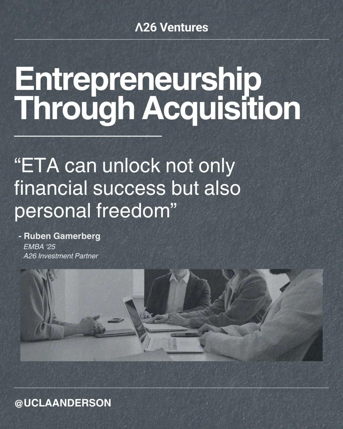 We&rsquo;re proud to have Ruben Gamerberg as an Investment Partner at A26 Ventures. 

Ruben was recently featured in a UCLA Anderson interview, &ldquo;What Is Your ETA?&rdquo; where he shares his journey as an operator, investor &amp; current EMBA st