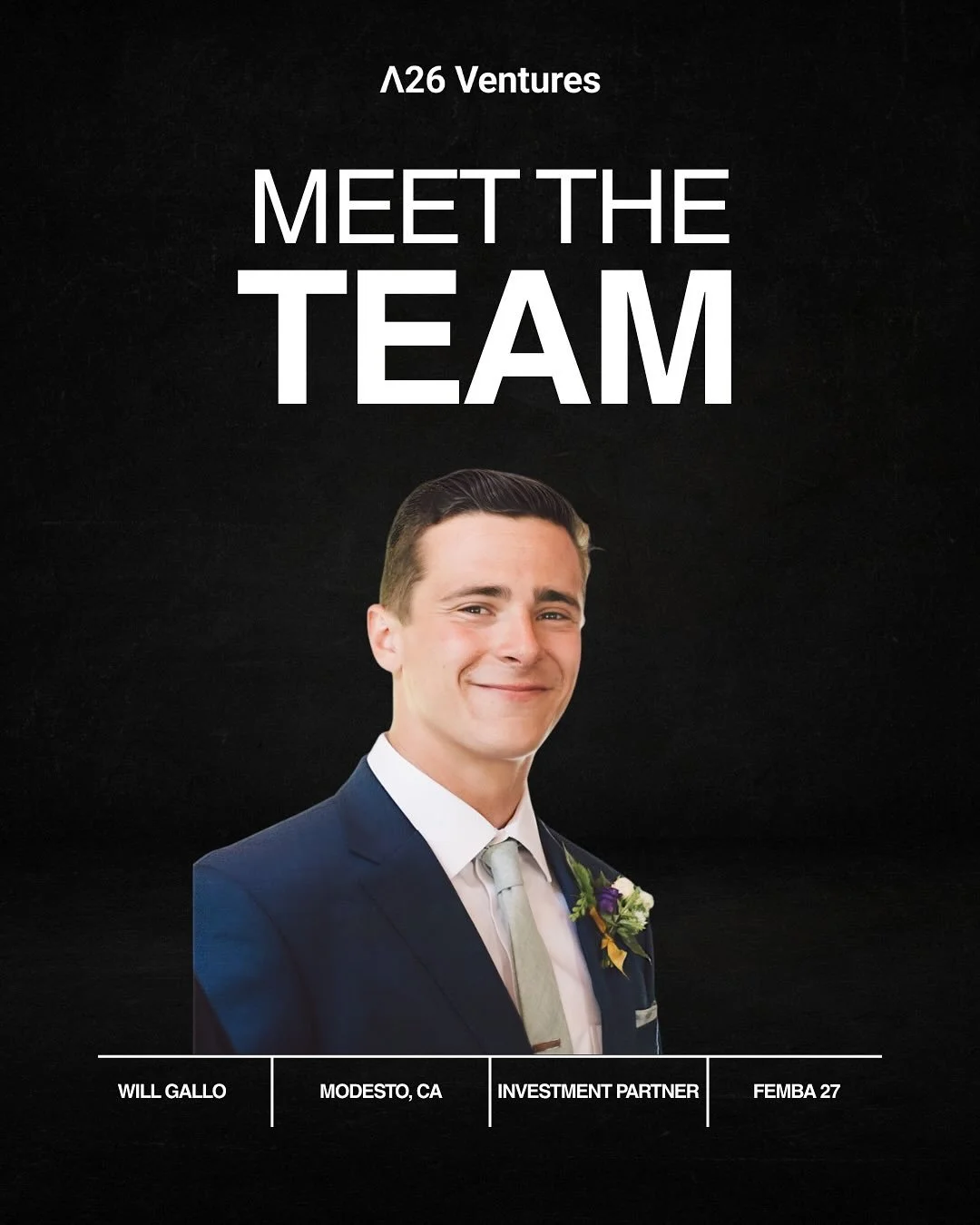 Meet Will Gallo, one of our A26 Ventures Investment Partners. With roots in Modesto and a background in nutrition, food, and beverage, Will brings a sharp eye for founders pushing the boundaries of what&rsquo;s possible in their industries. He&rsquo;