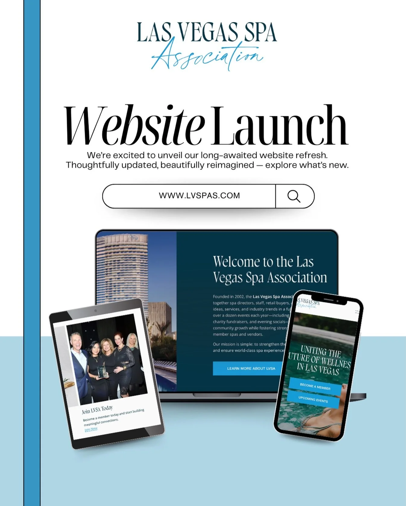 Thoughtfully updated and beautifully reimagined, our new online home makes it easier than ever to explore upcoming events, connect with our community, and stay inspired by all things spa and wellness in Las Vegas.

We invite our members to take a mom