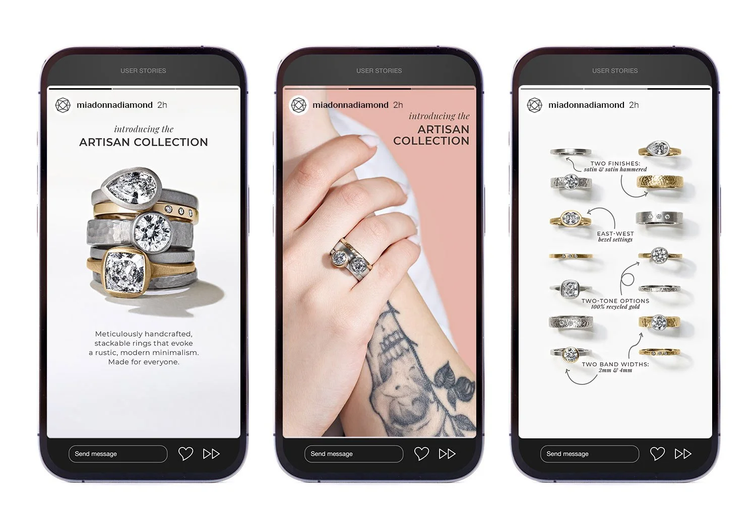 Social media assets for the launch of a new collection. Work includes: graphic design, copywriting, art direction.